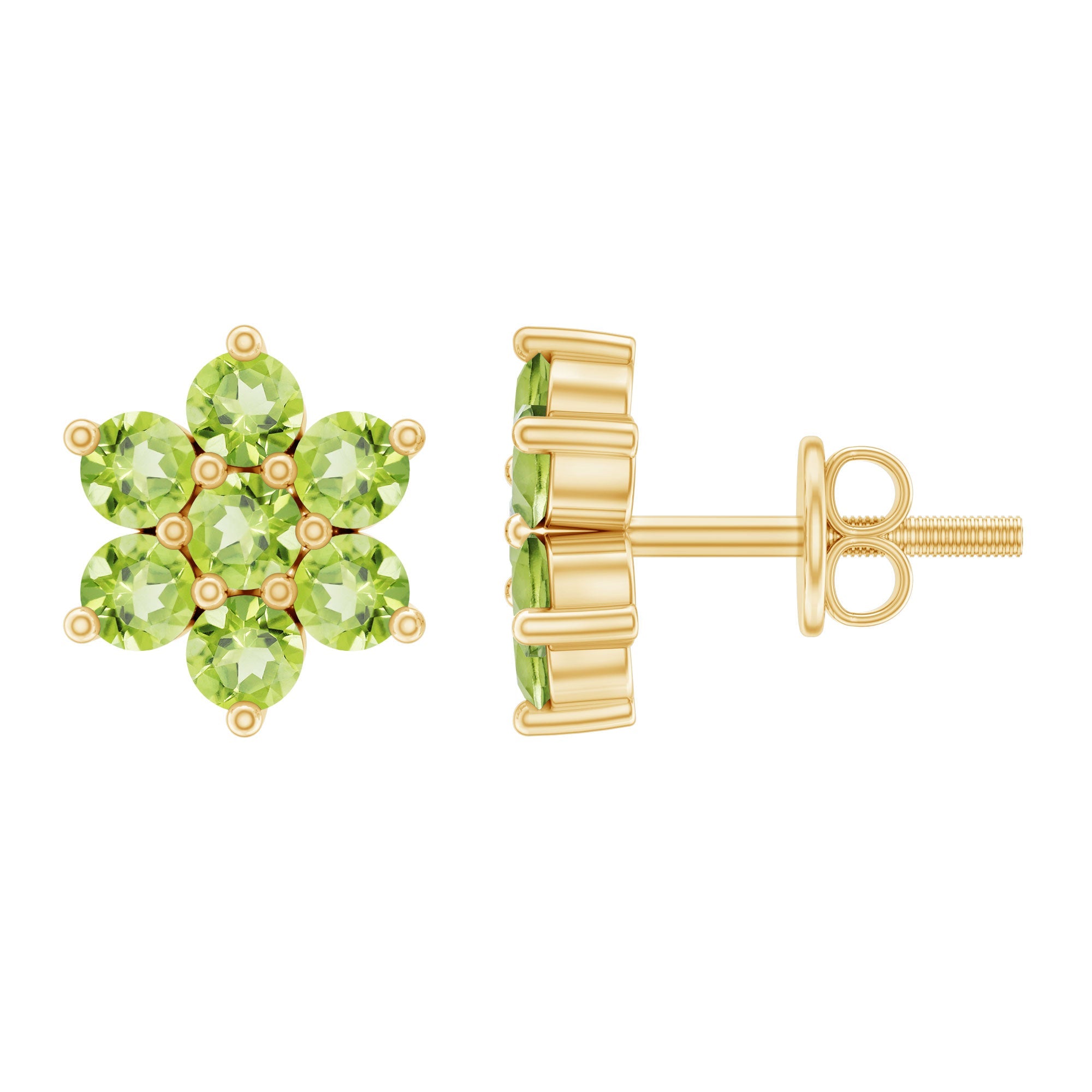 Peridot Flower Earrings – AAA Quality Cluster Studs With Prong Setting
