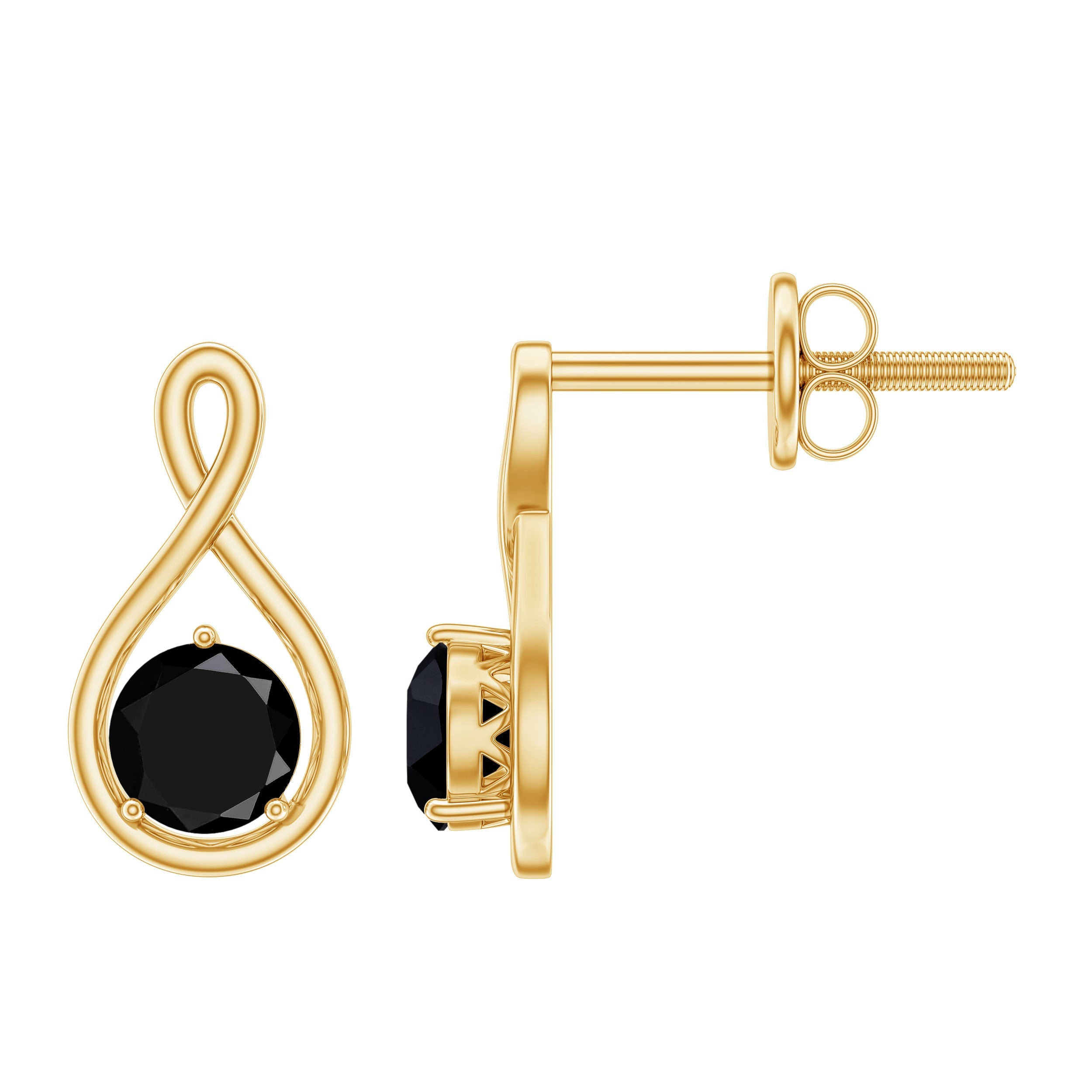 Certified Natural Black Onyx Infinity Earrings with Screw Back