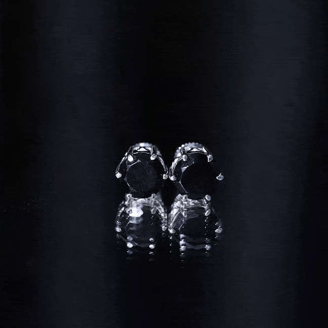 Black Onyx Solitaire Stud Earrings in Claw Setting
