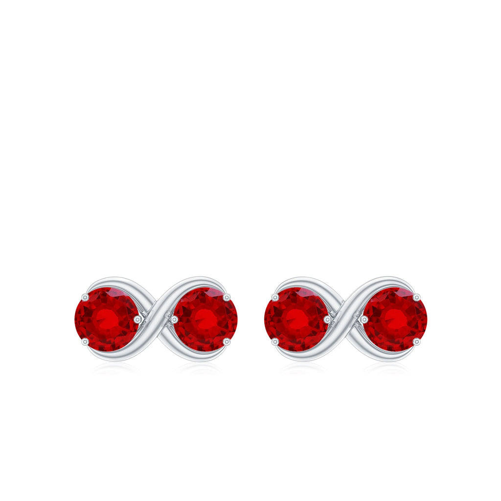 Two Stone Infinity Stud Earrings with Created Ruby for Women