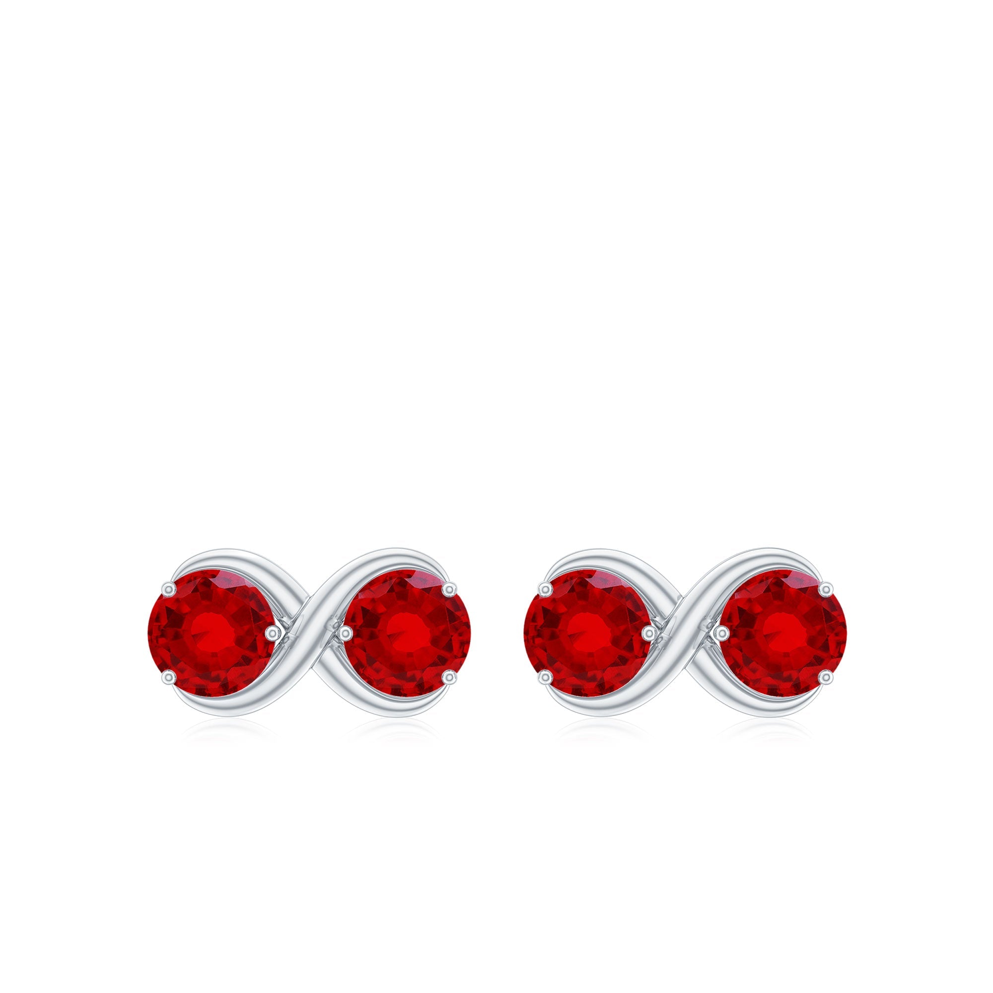 Two Stone Infinity Stud Earrings with Created Ruby for Women