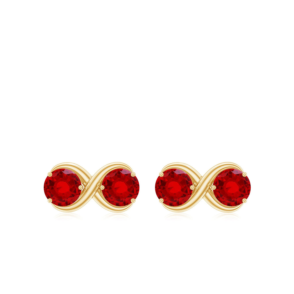 Two Stone Infinity Stud Earrings with Created Ruby for Women