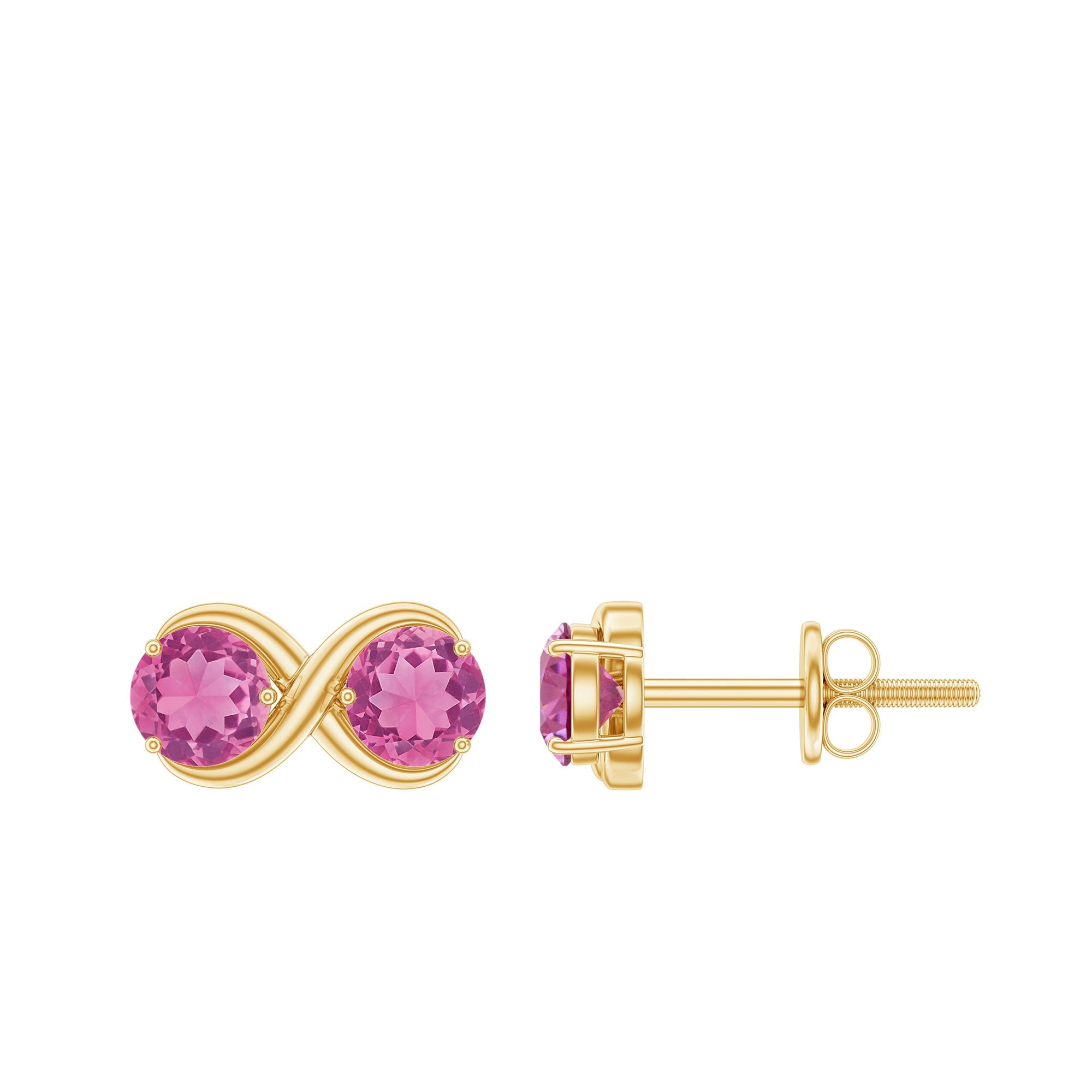 Pink Tourmaline Earrings – Two Stone Studs With Screw Back Closure, AAA Quality