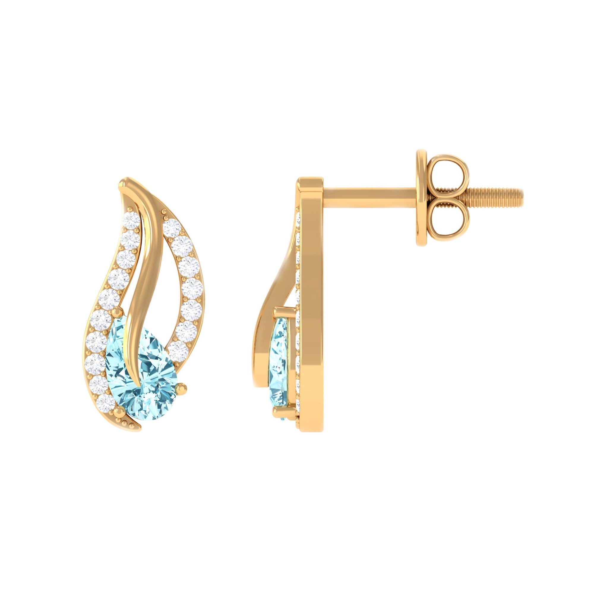 Aquamarine Leaf Earrings – AAA Quality Blue Gemstone Studs | Diamond Stud Earrings
