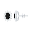 Certified Real Oval Black Onyx Stud Earrings with Diamond Halo