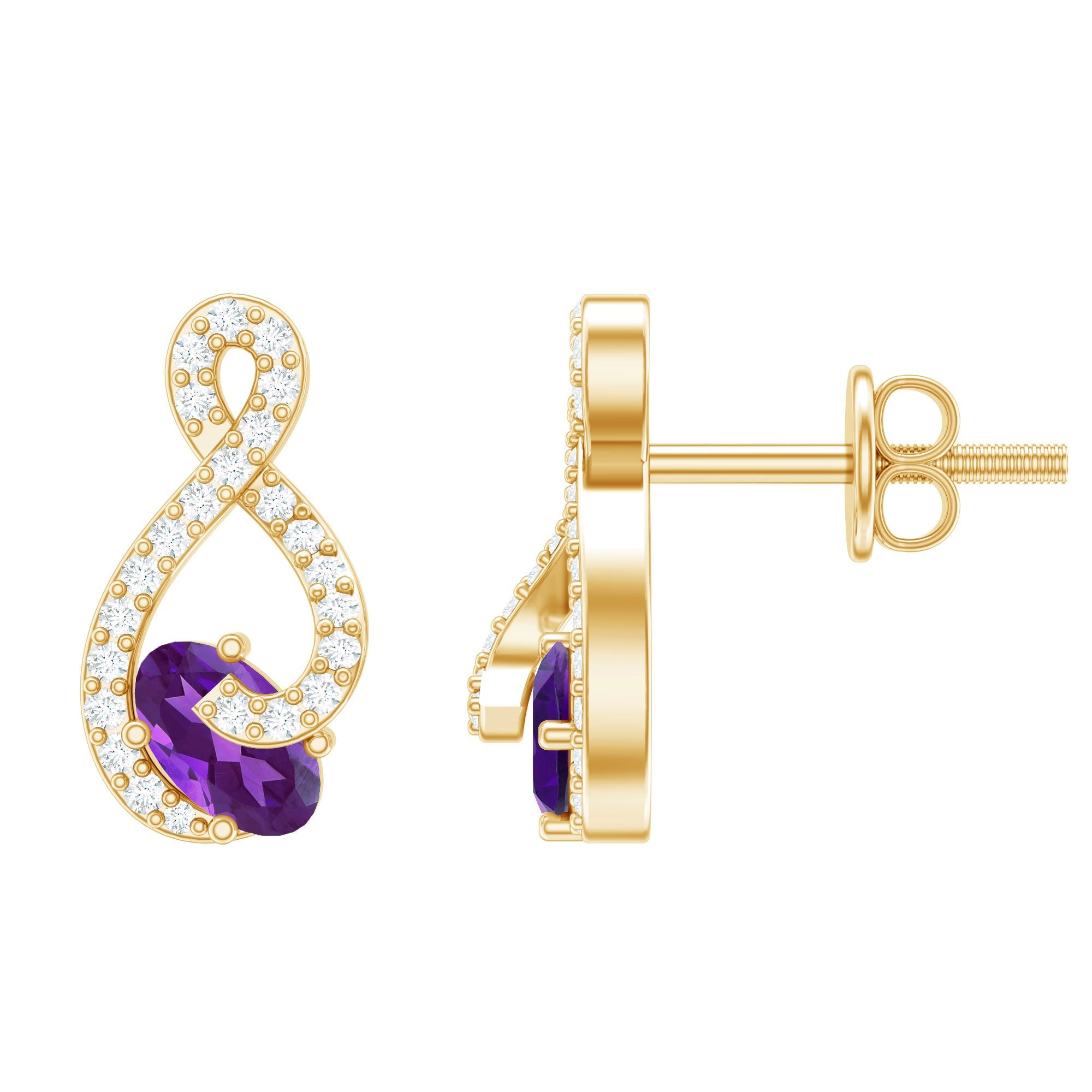Amethyst Infinity Earrings – Oval Amethyst Studs with HI-SI Diamonds | Prong Setting