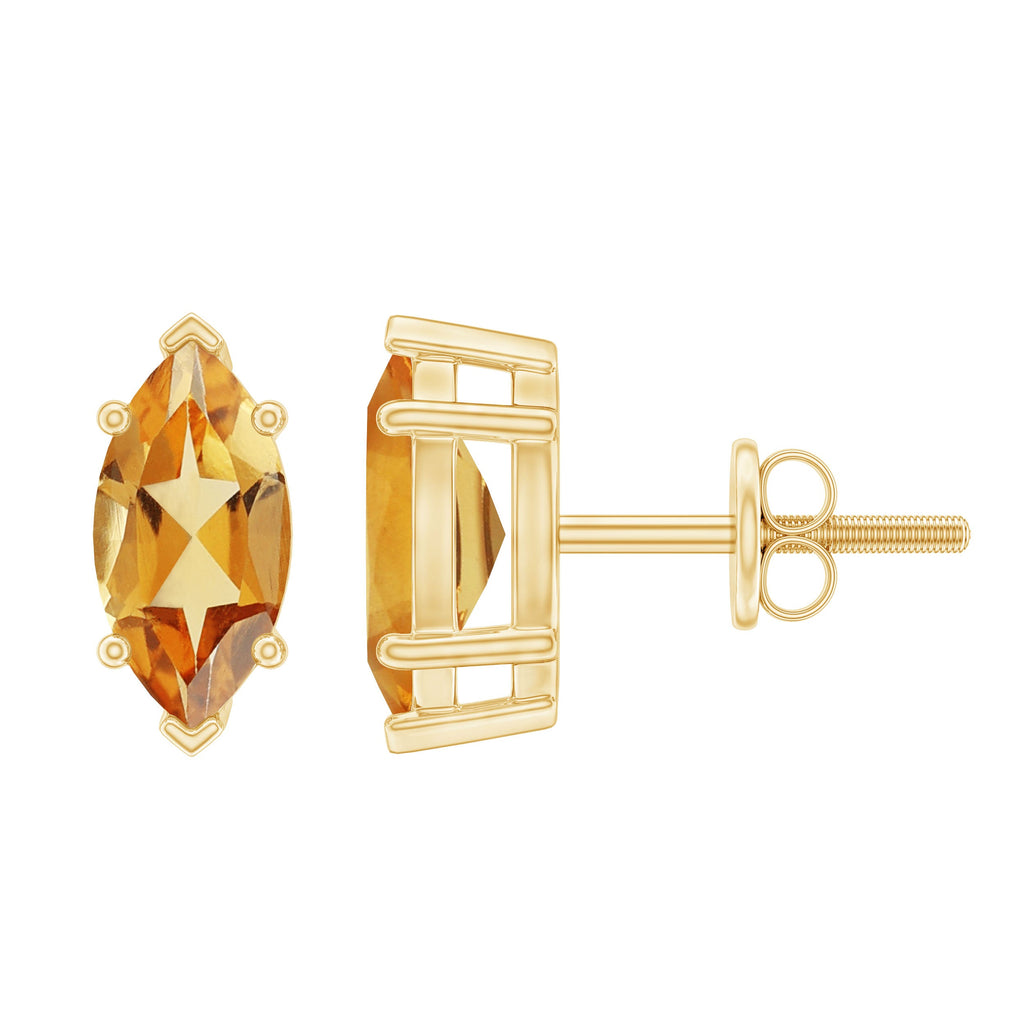 Marquise Cut Citrine Earrings – AAA Quality Solitaire Studs | 14k Gold Plated