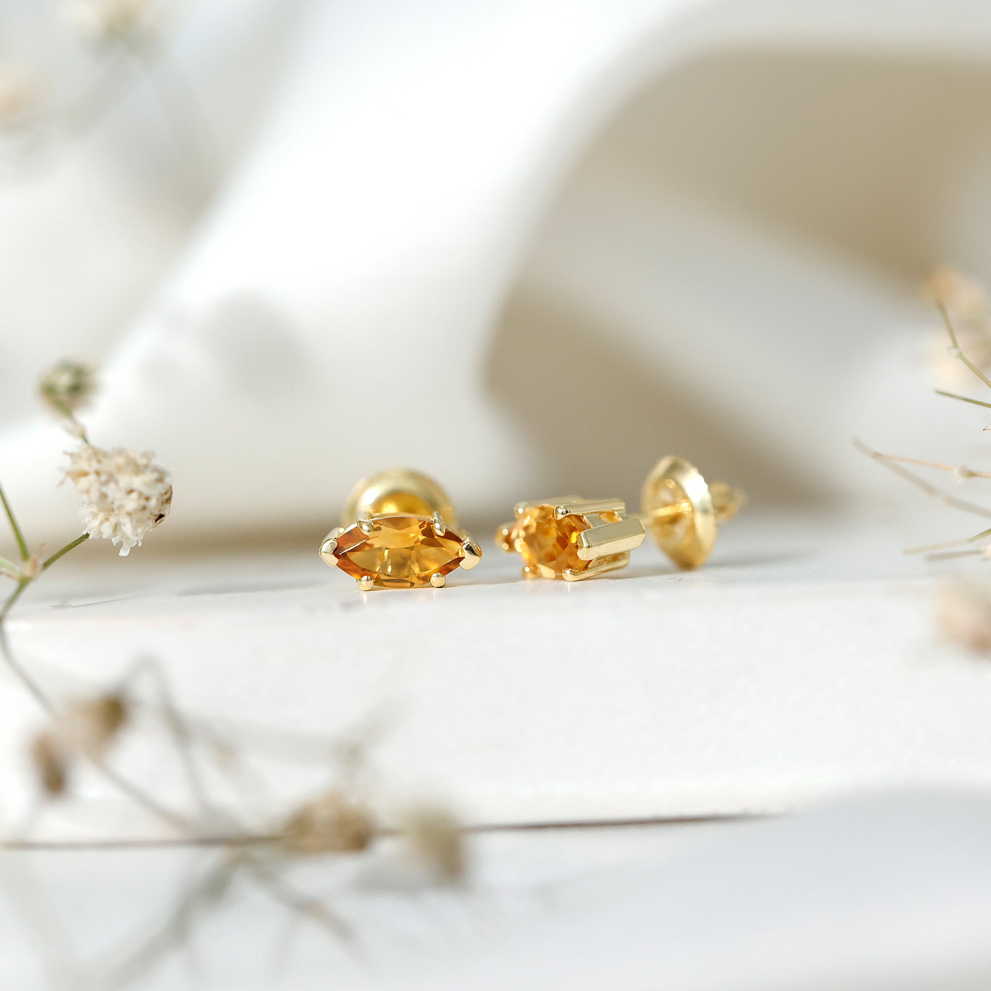 Marquise Cut Citrine Earrings – AAA Quality Solitaire Studs | 14k Gold Plated