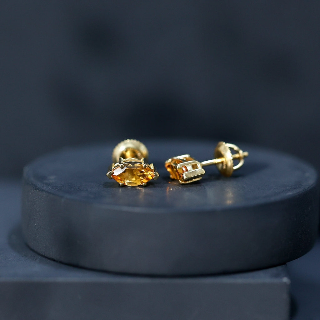 Marquise Cut Citrine Earrings – AAA Quality Solitaire Studs | 14k Gold Plated