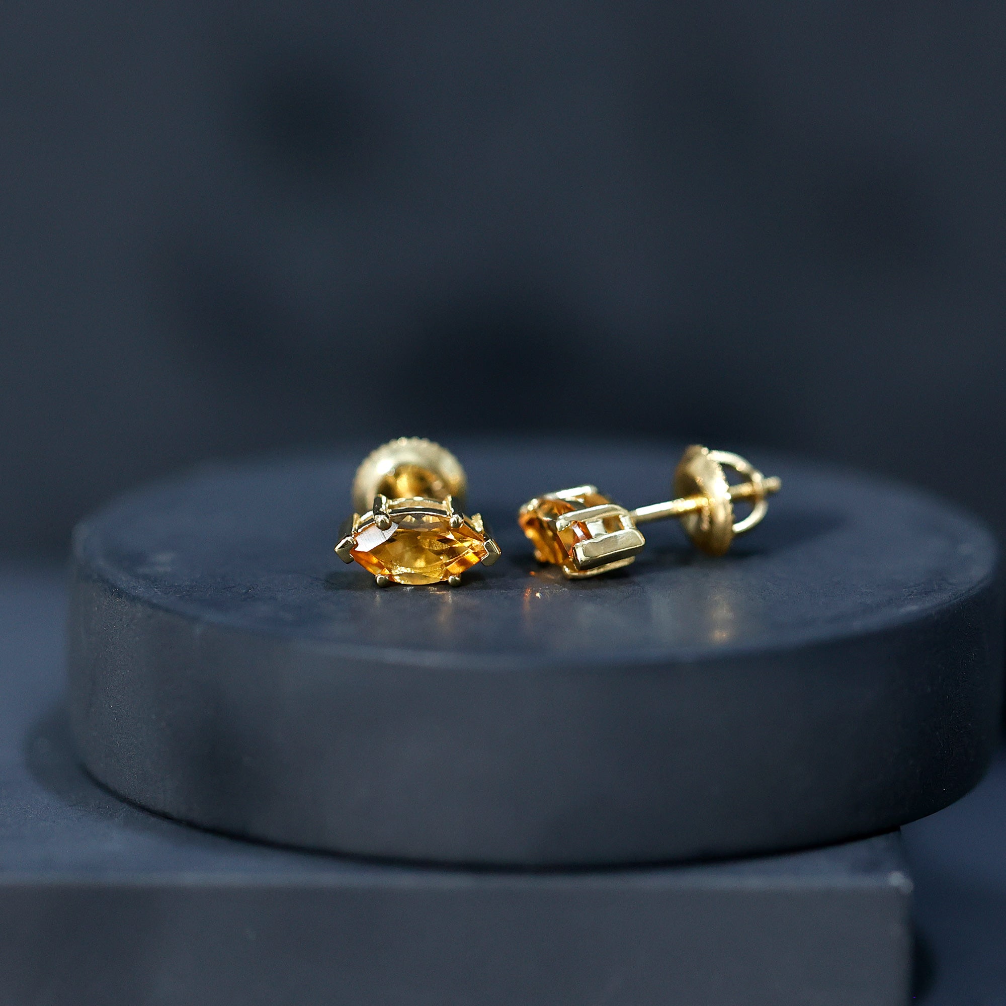 Marquise Cut Citrine Earrings – AAA Quality Solitaire Studs | 14k Gold Plated