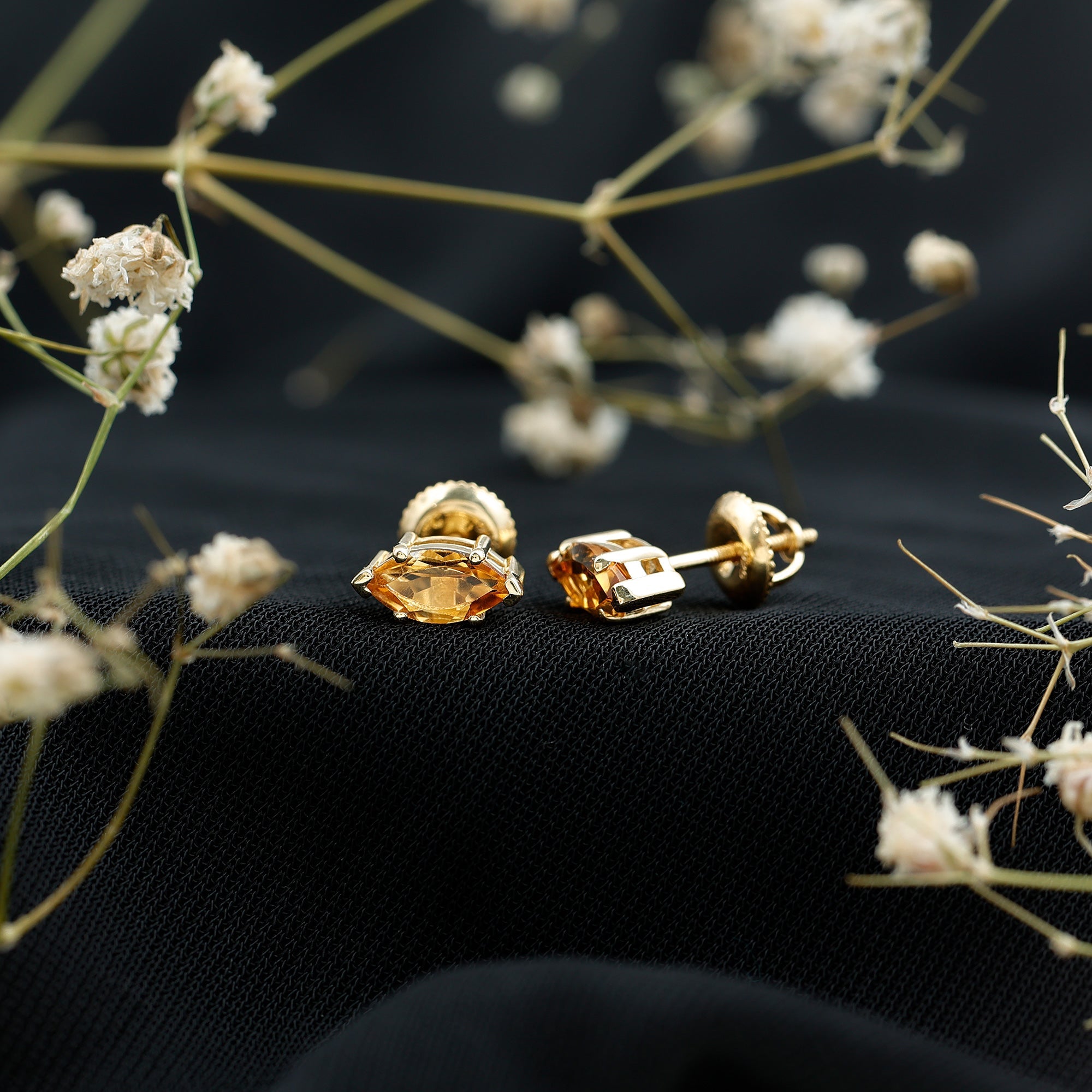 Marquise Cut Citrine Earrings – AAA Quality Solitaire Studs | 14k Gold Plated