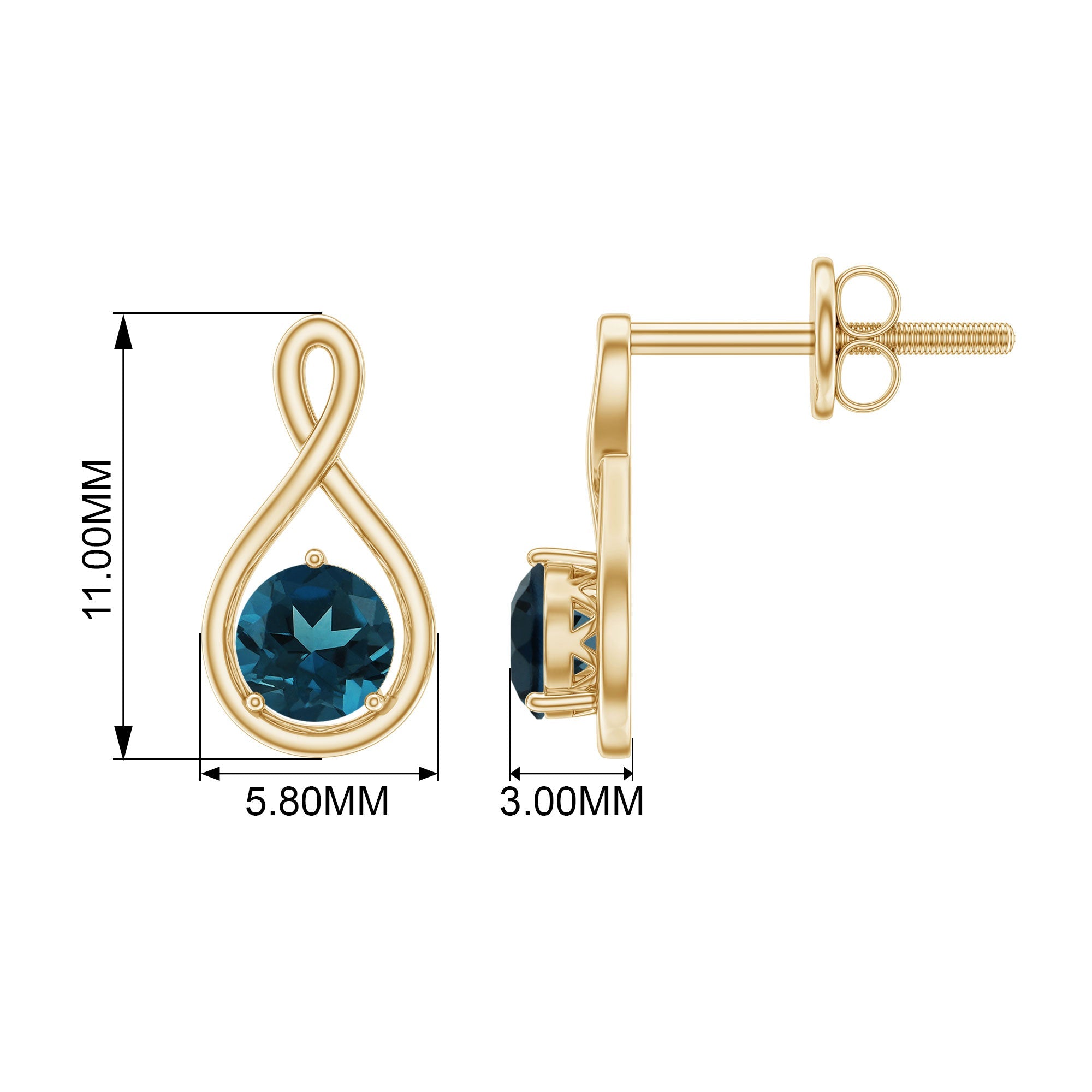 1.2 Carat London Blue Topaz Solitaire Infinity Stud Earrings