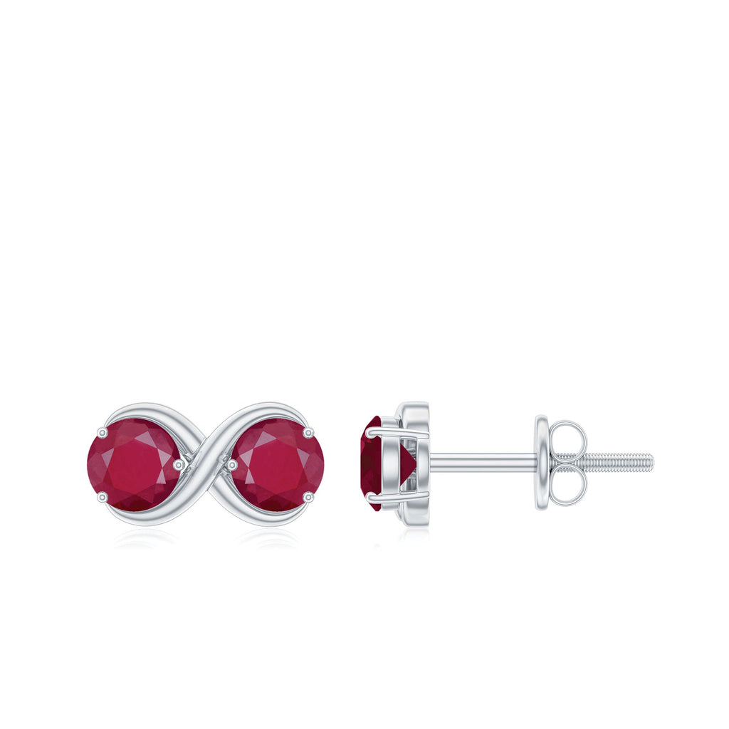 Genuine Ruby Two Stone Infinity Stud Earrings