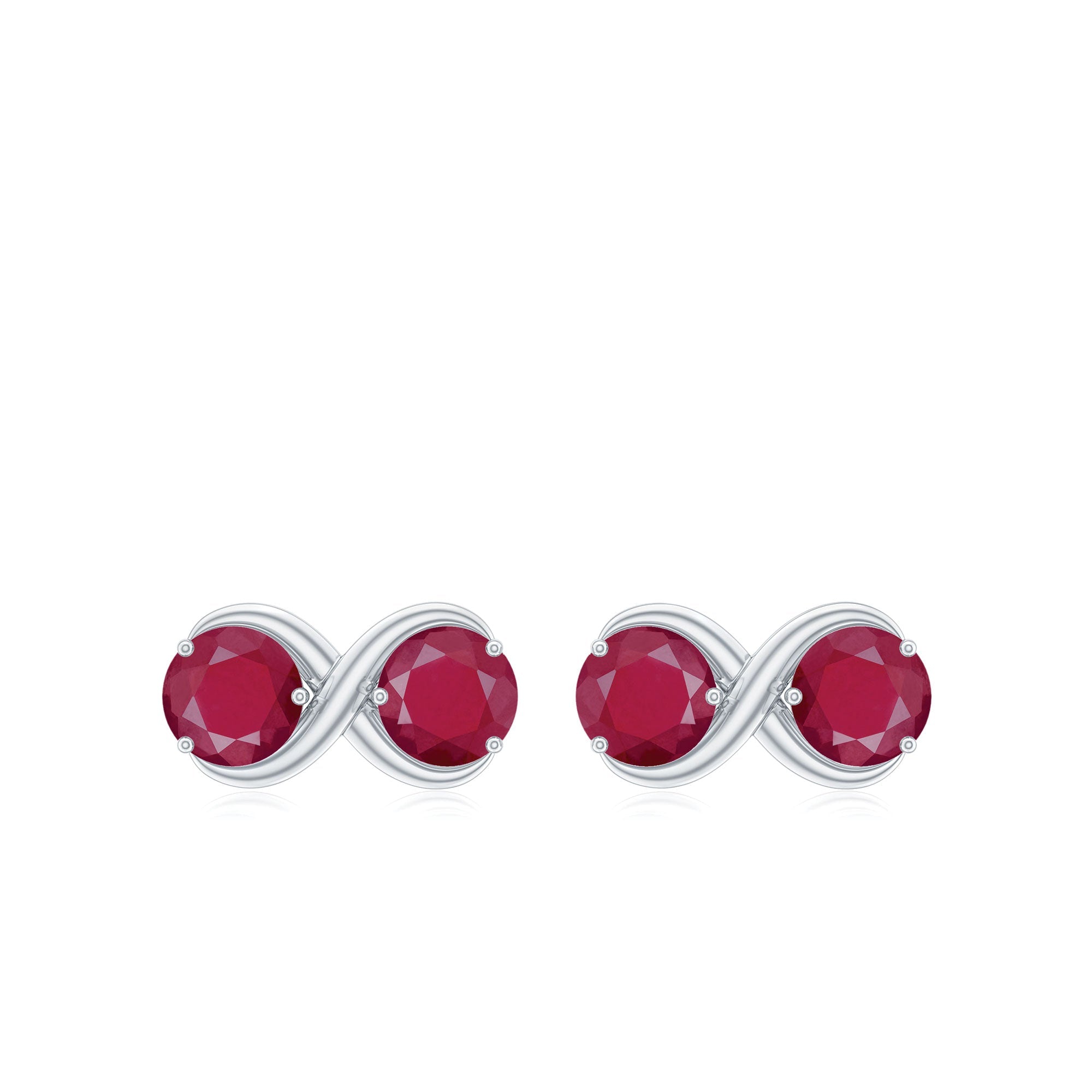 Genuine Ruby Two Stone Infinity Stud Earrings