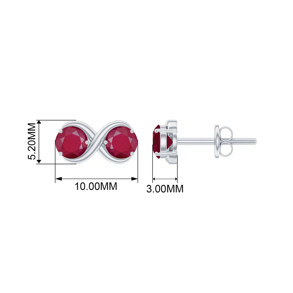 Genuine Ruby Two Stone Infinity Stud Earrings