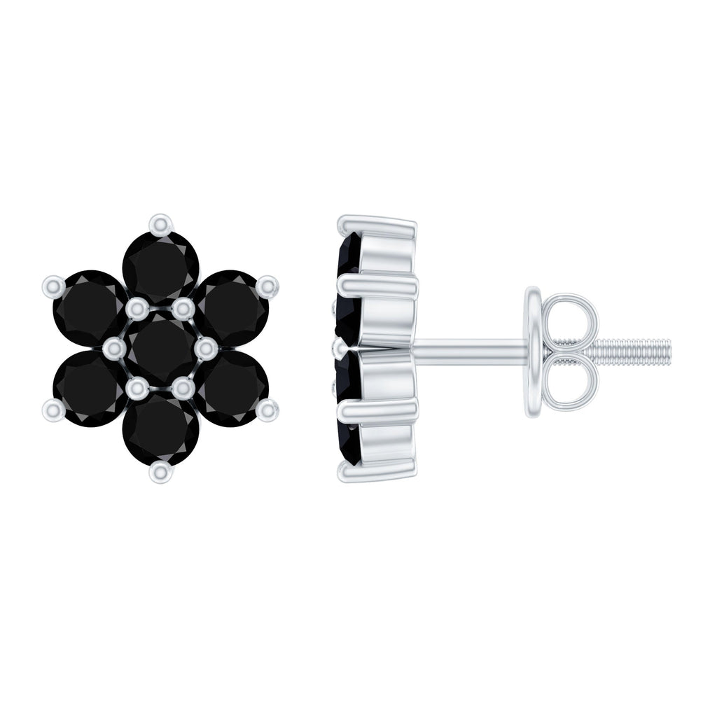 Genuine Black Onyx Flower Cluster Stud Earrings