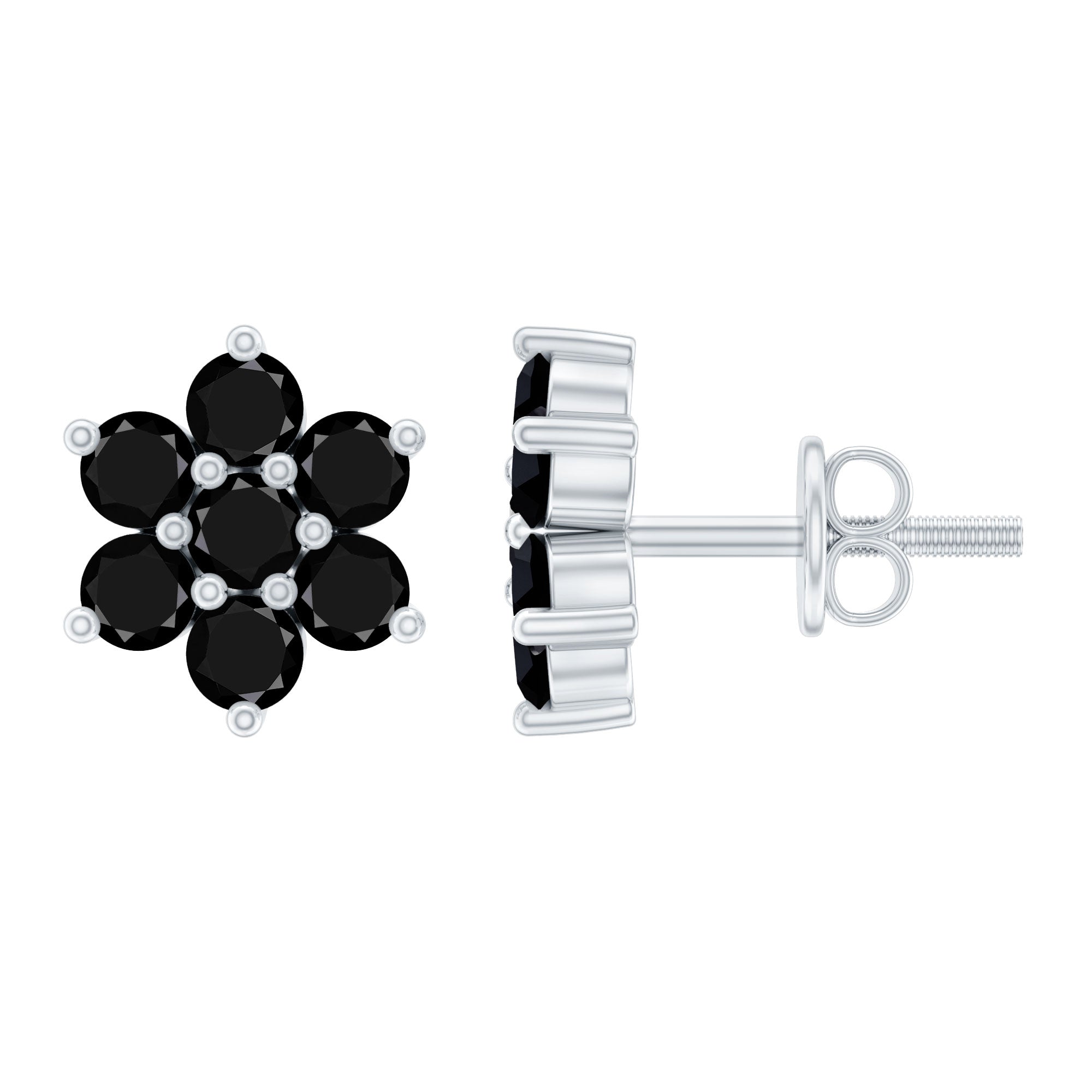 Genuine Black Onyx Flower Cluster Stud Earrings