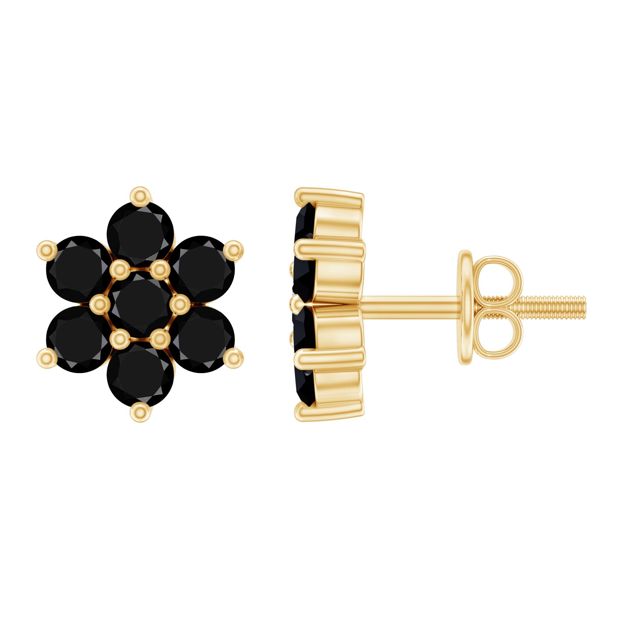Genuine Black Onyx Flower Cluster Stud Earrings