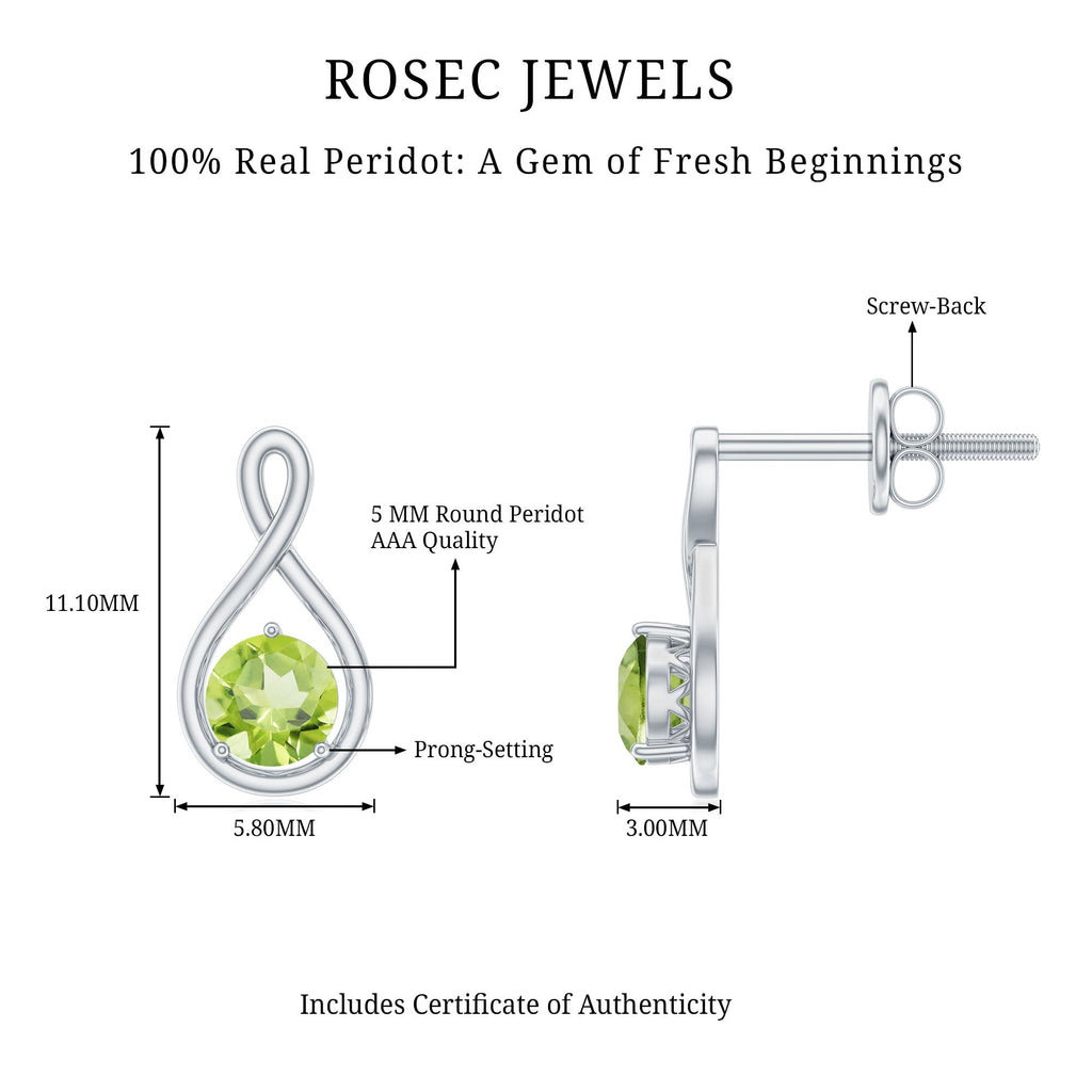 Peridot Stud Earrings – Solitaire Infinity Design | August Birthstone Jewelry