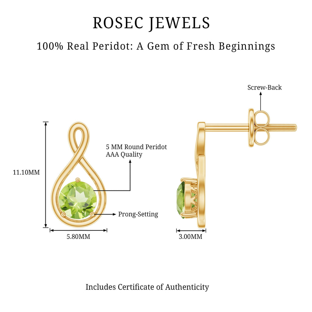 Peridot Stud Earrings – Solitaire Infinity Design | August Birthstone Jewelry