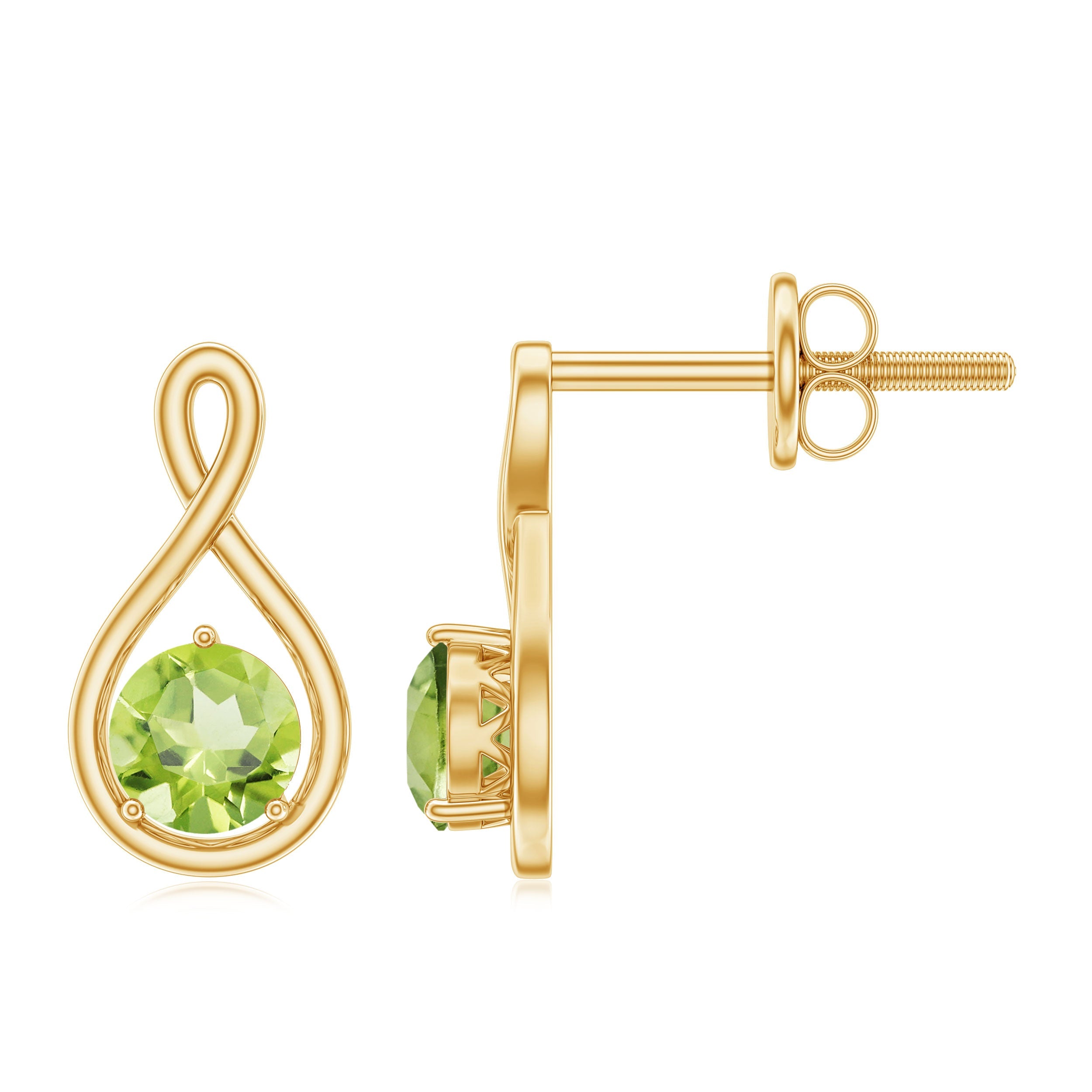 Peridot Stud Earrings – Solitaire Infinity Design | August Birthstone Jewelry