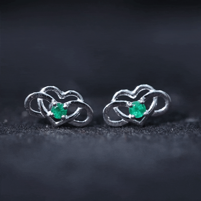 Lab Grown Emerald Earrings – Infinity Heart Studs With Prong Setting Design