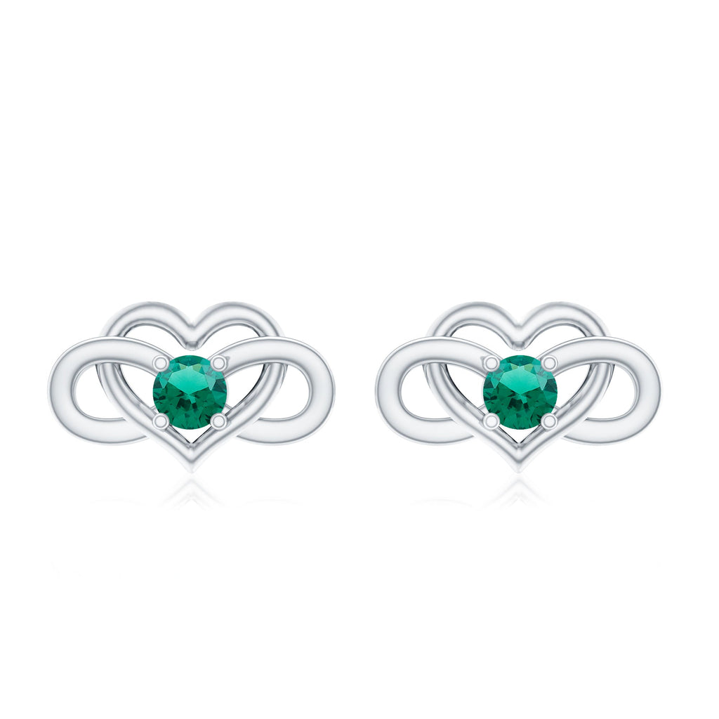 Lab Grown Emerald Earrings – Infinity Heart Studs With Prong Setting Design