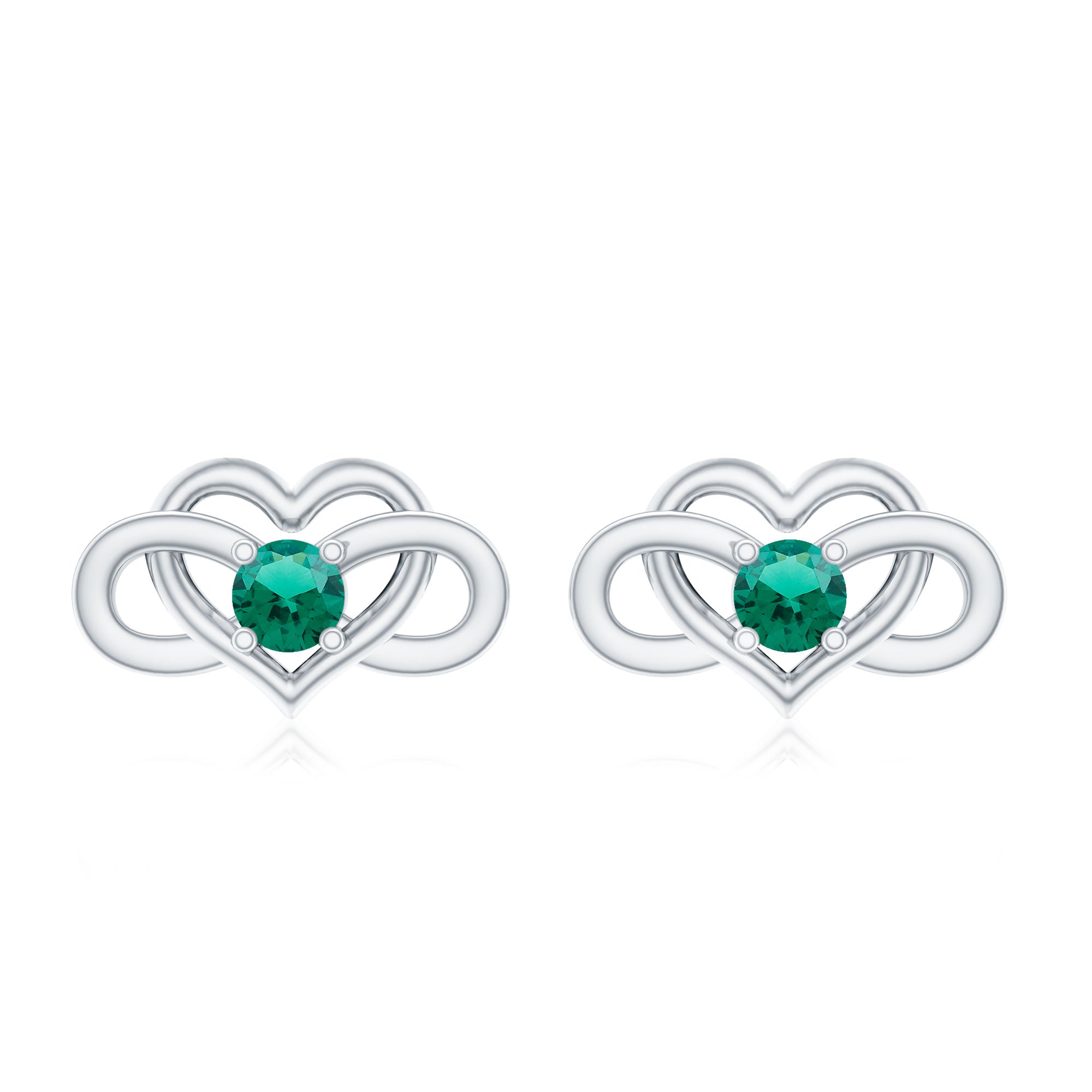 Lab Grown Emerald Earrings – Infinity Heart Studs With Prong Setting Design