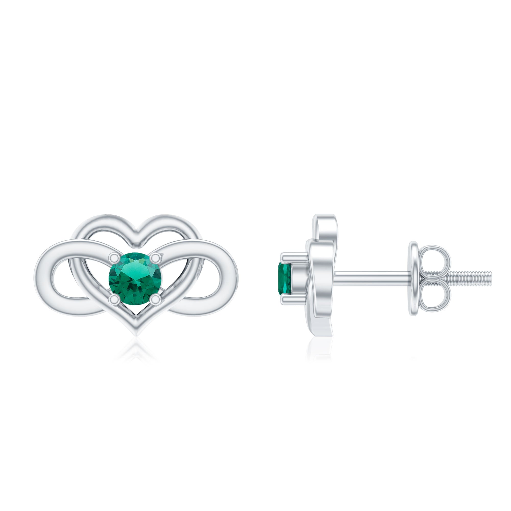 Lab Grown Emerald Earrings – Infinity Heart Studs With Prong Setting Design
