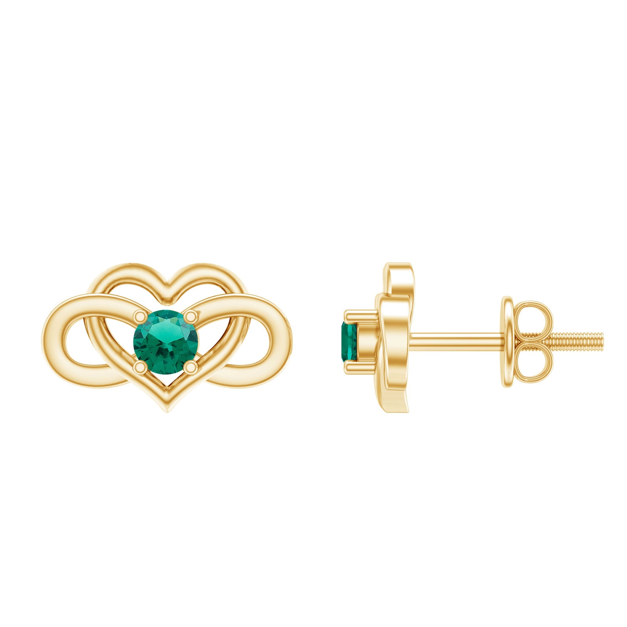 Lab Grown Emerald Earrings – Infinity Heart Studs With Prong Setting Design