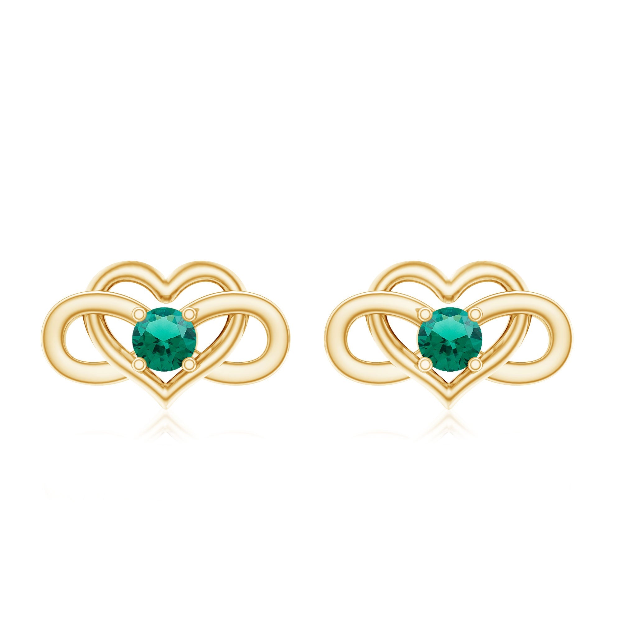Lab Grown Emerald Earrings – Infinity Heart Studs With Prong Setting Design
