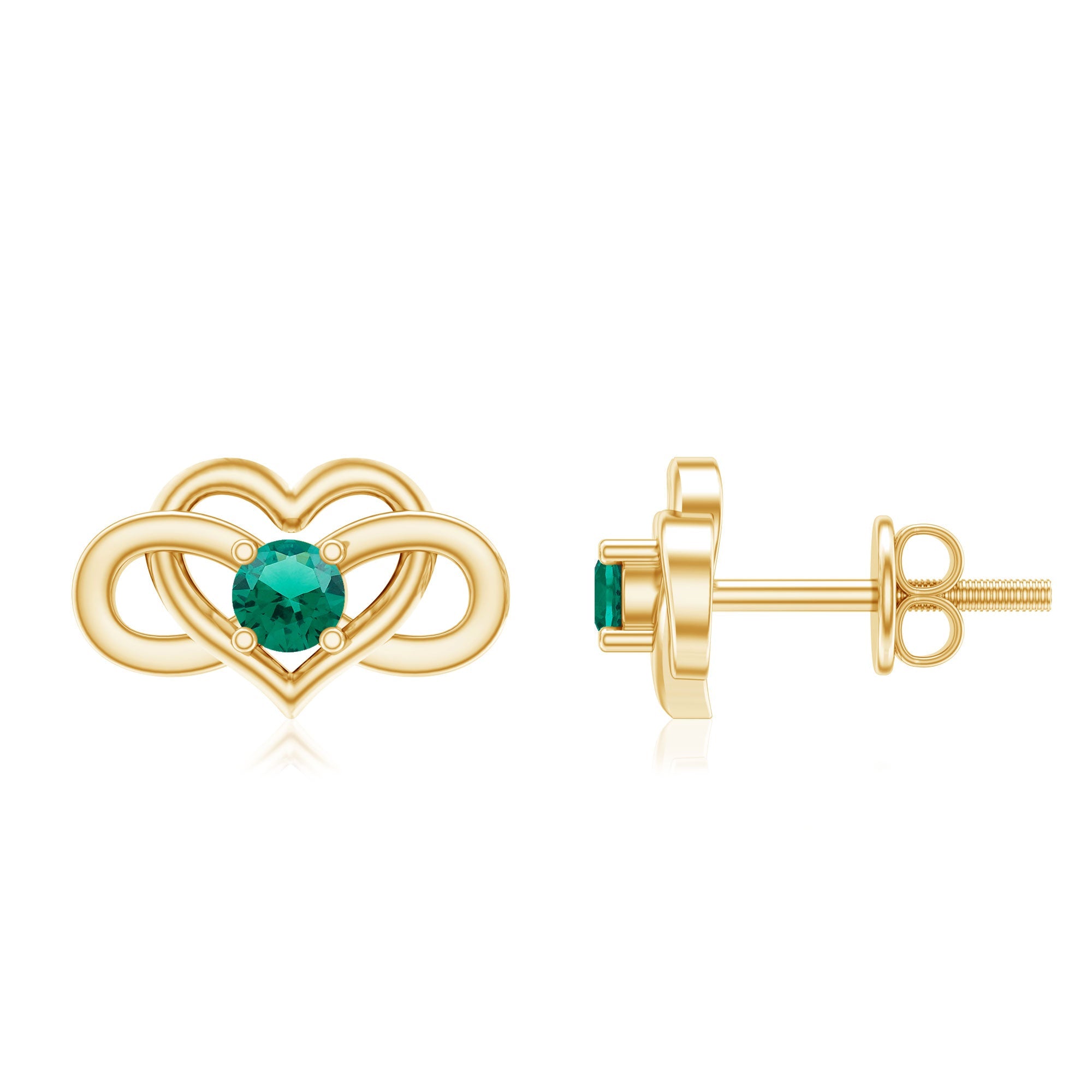 Lab Grown Emerald Earrings – Infinity Heart Studs With Prong Setting Design