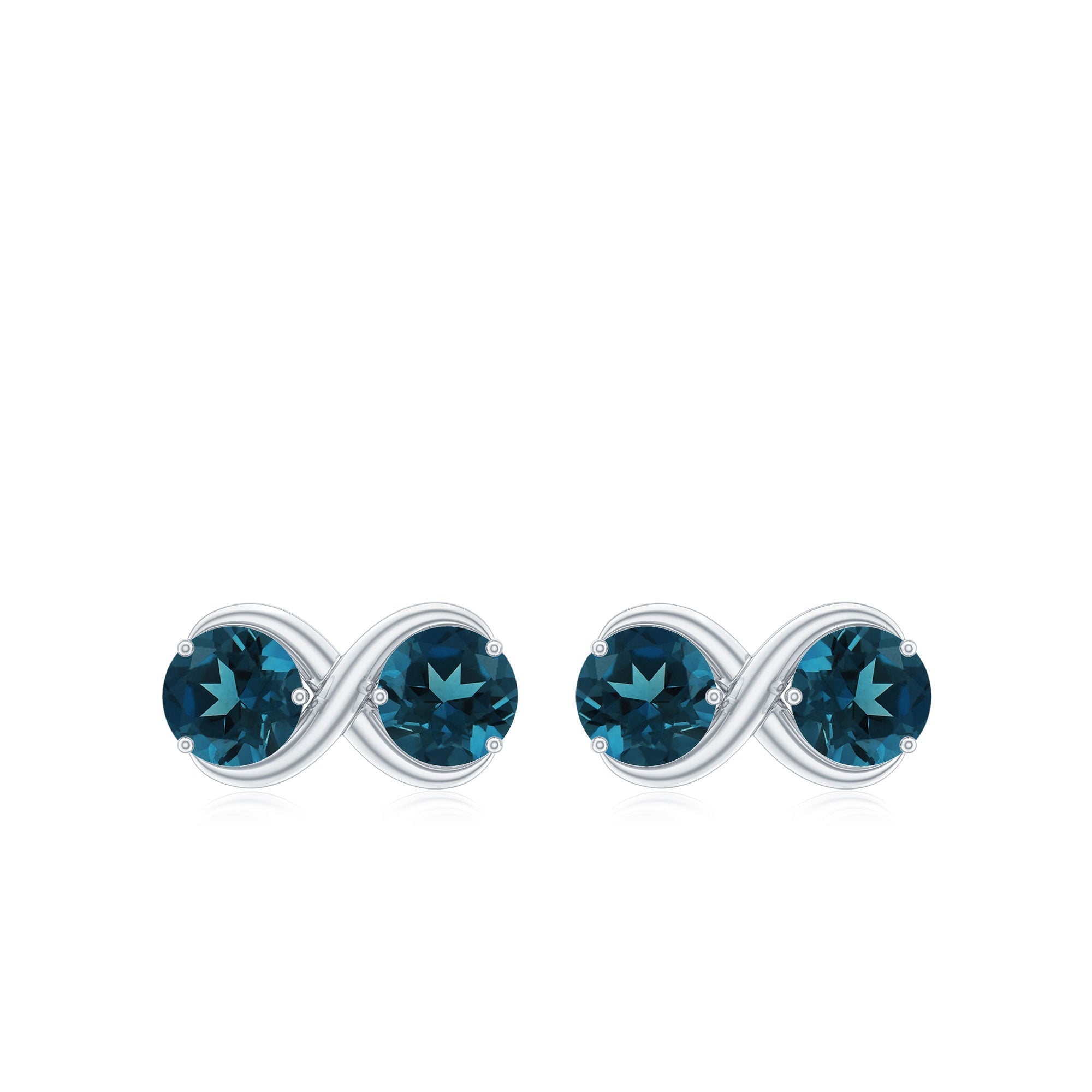 2.4 Carat Simple London Blue Topaz Two Stone Infinity Stud Earrings