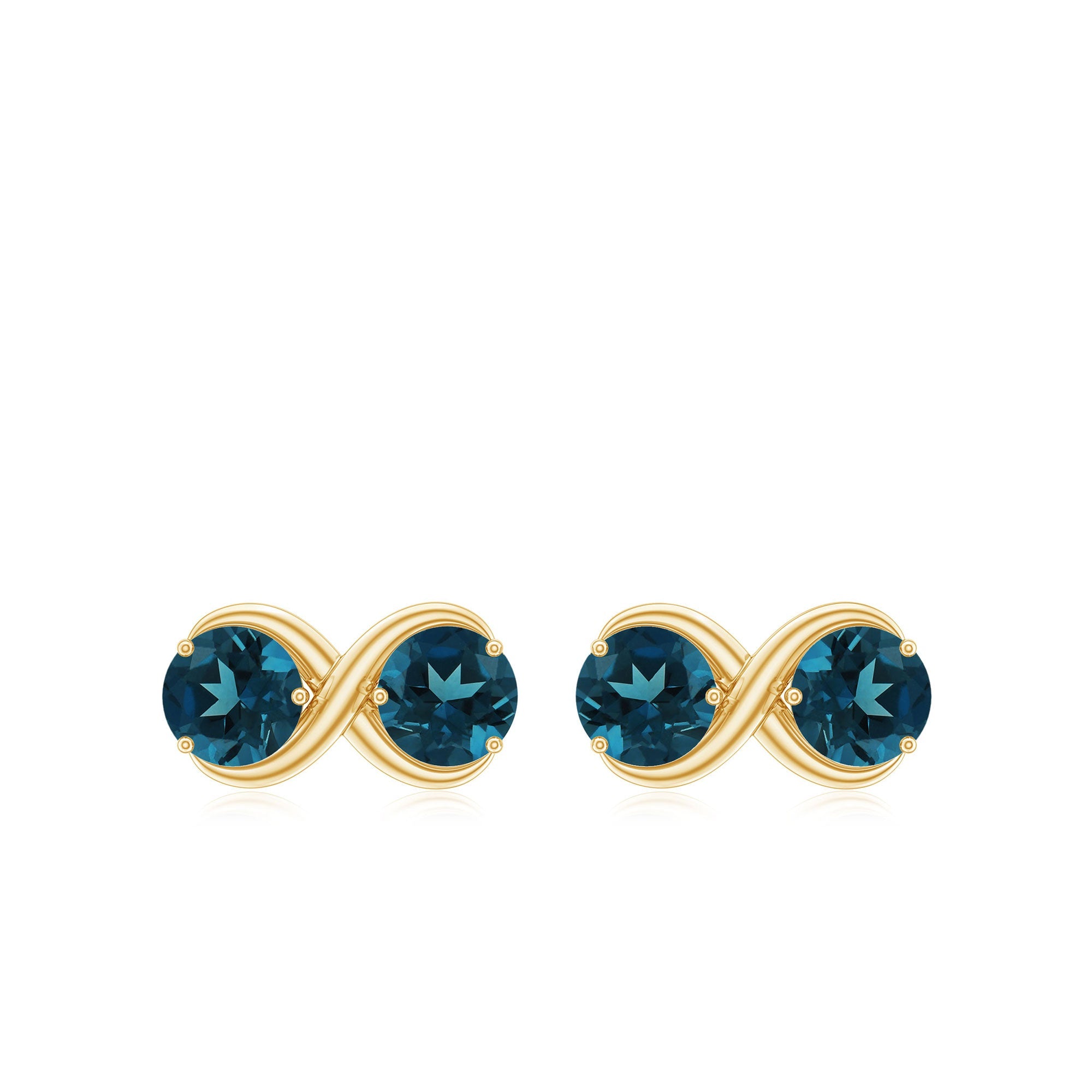 2.4 Carat Simple London Blue Topaz Two Stone Infinity Stud Earrings