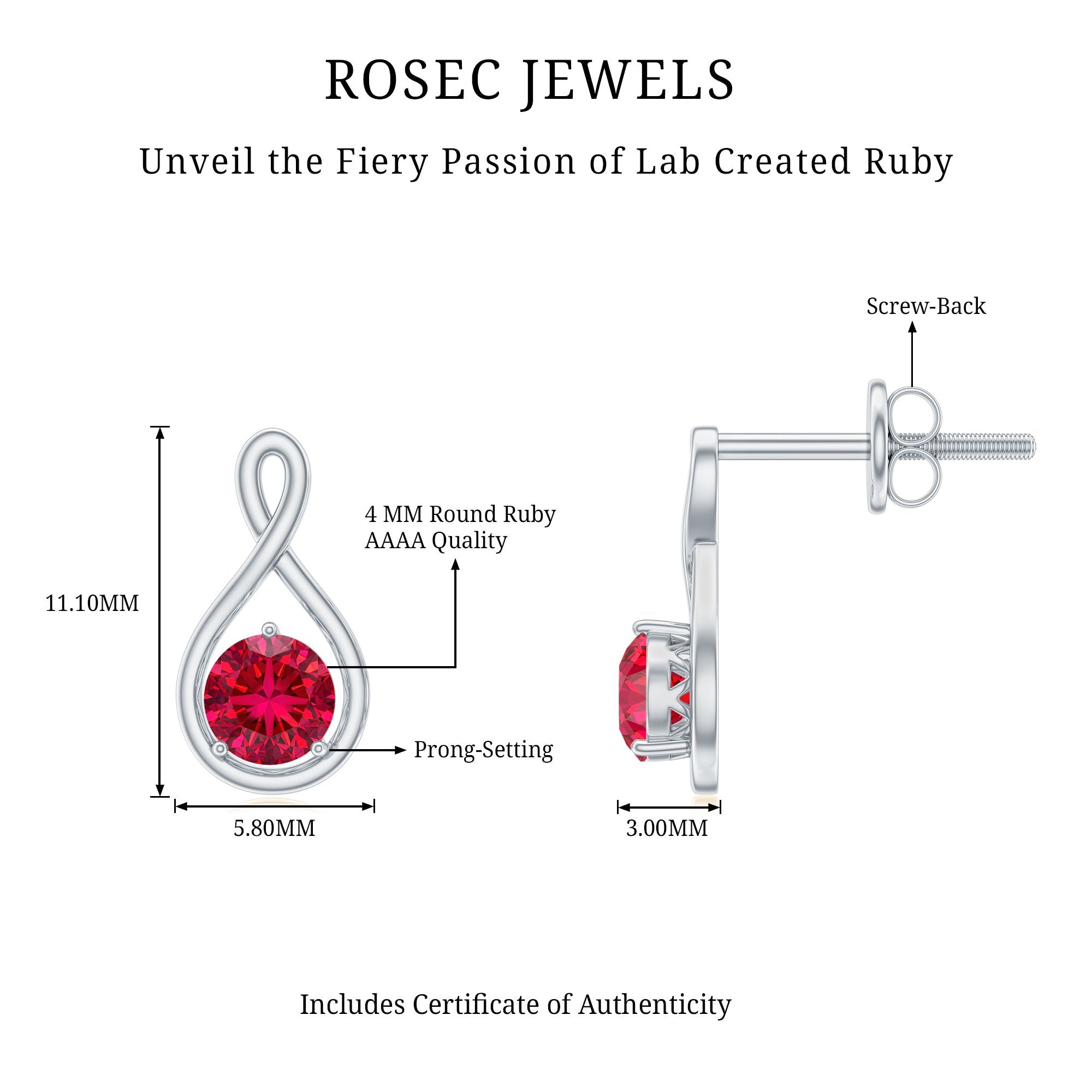 0.6 Ct Round Cut Lab Created Ruby Infinity Stud Earrings