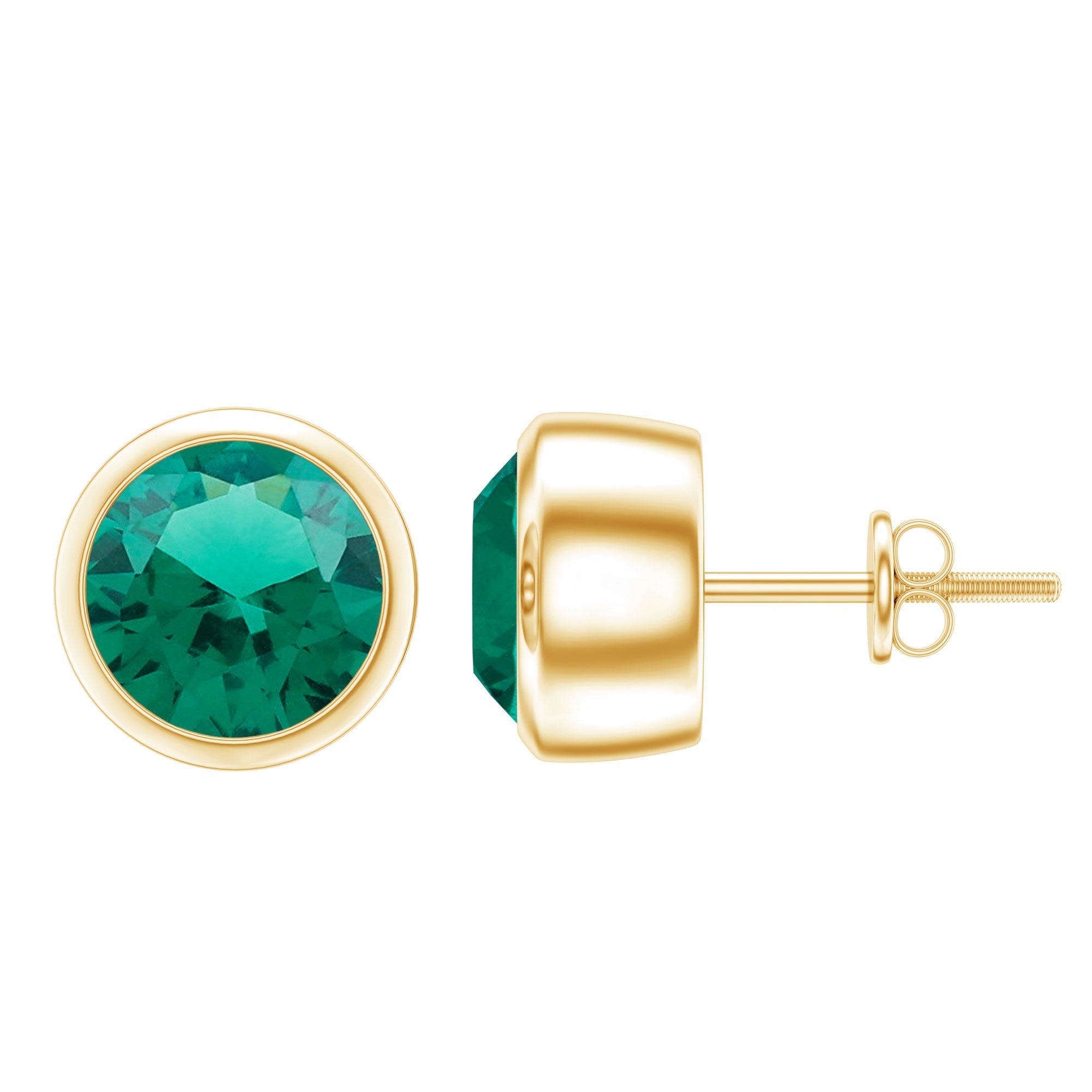 Lab Created Emerald Earrings - 4mm Bezel Setting Solitaire Studs for Everyday Wear