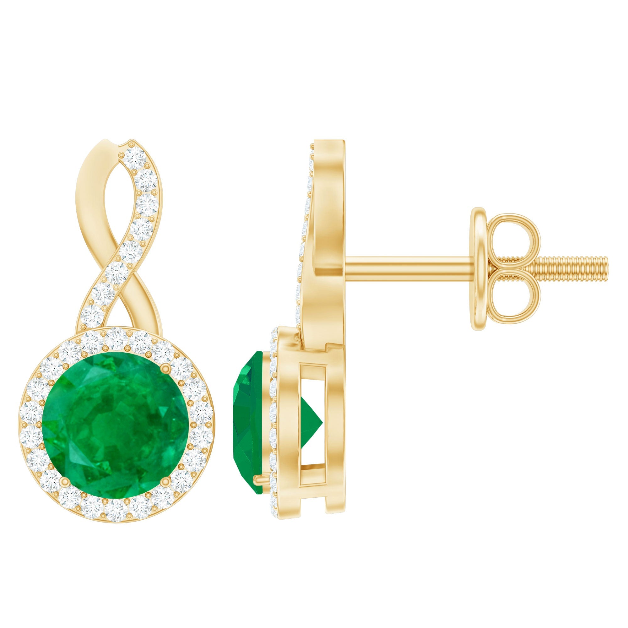Emerald Infinity Earrings – Diamond Stud Halo With AAA Quality Emeralds