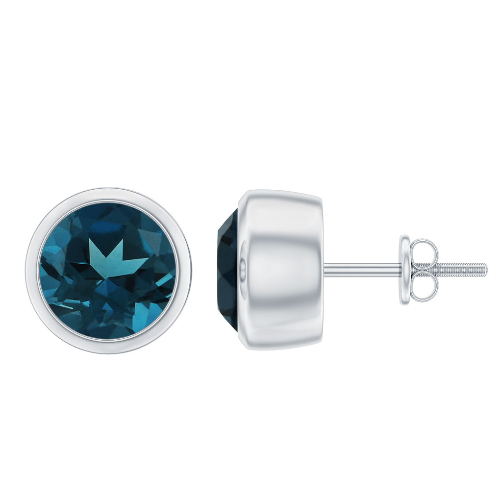 1.2 Carat Round Cut London Blue Topaz Solitaire Stud Earrings in Bezel Setting