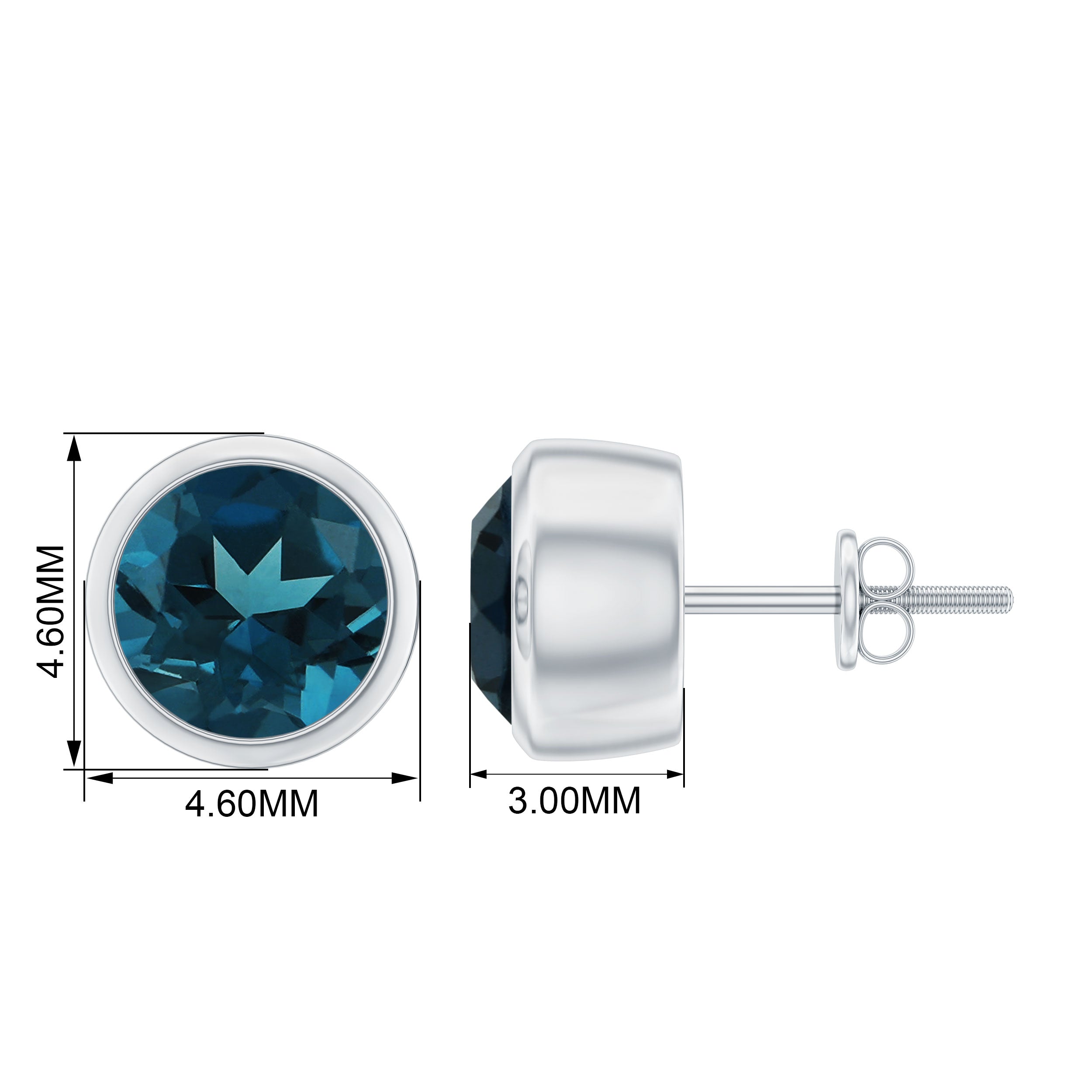 1.2 Carat Round Cut London Blue Topaz Solitaire Stud Earrings in Bezel Setting