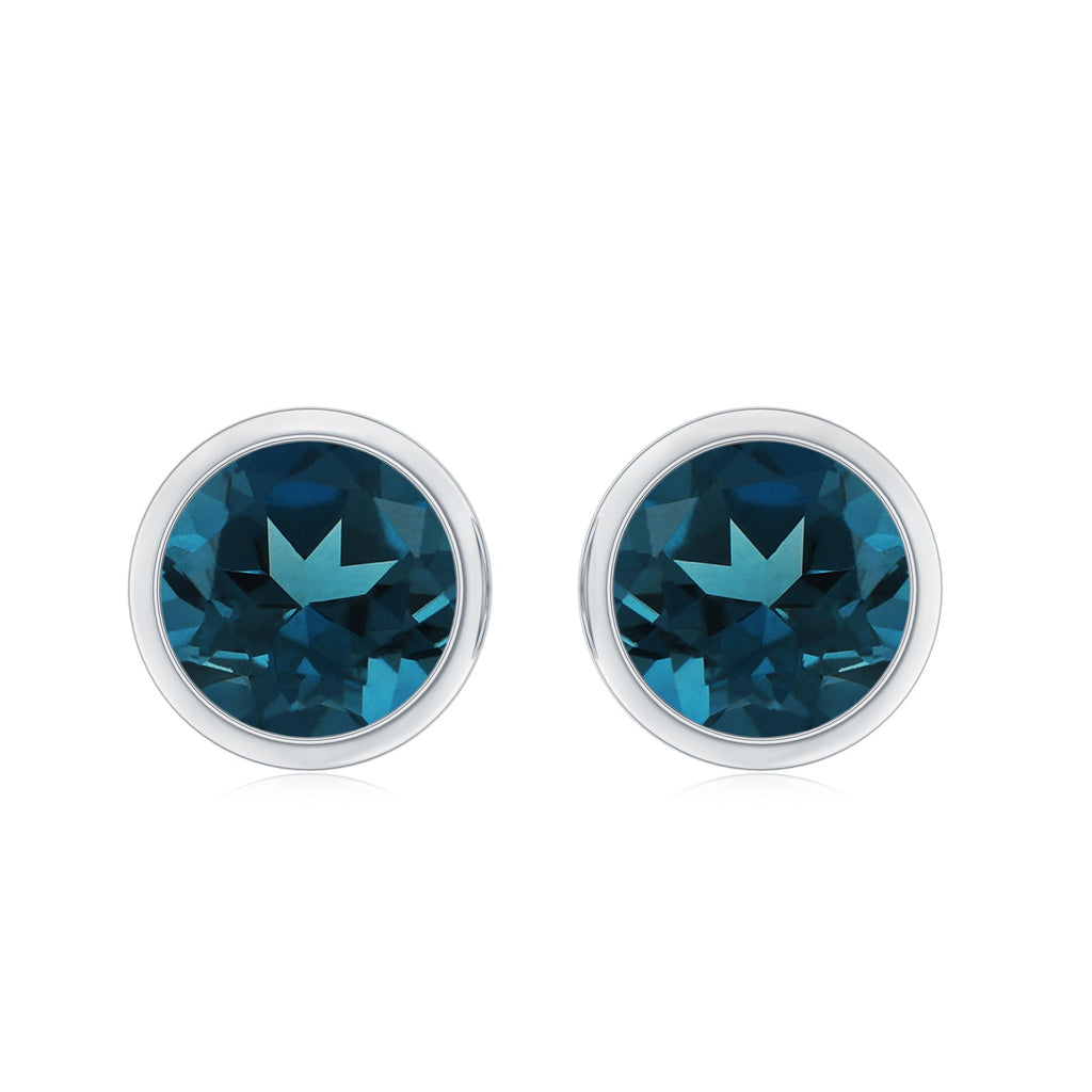 1.2 Carat Round Cut London Blue Topaz Solitaire Stud Earrings in Bezel Setting