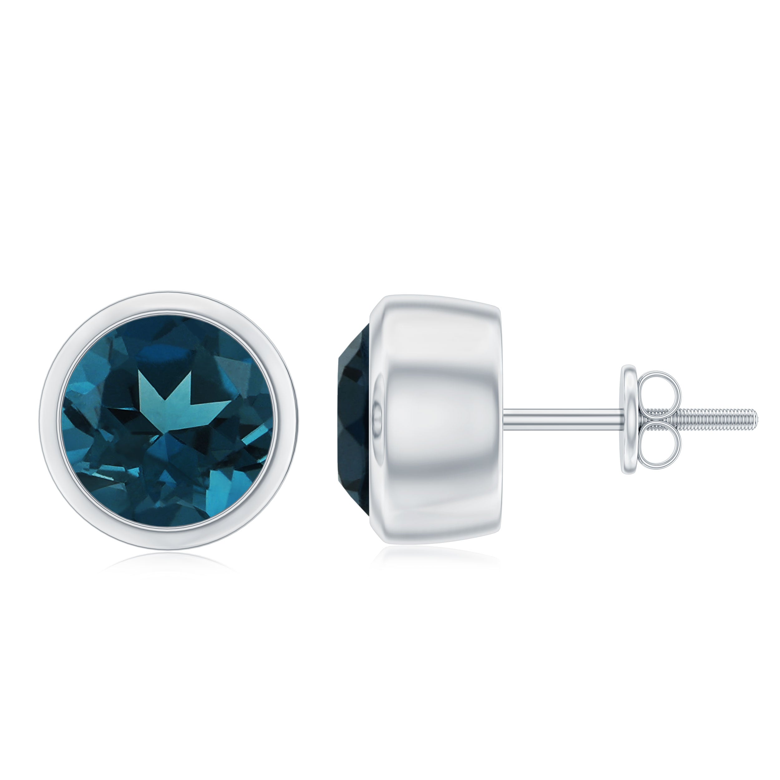 1.2 Carat Round Cut London Blue Topaz Solitaire Stud Earrings in Bezel Setting