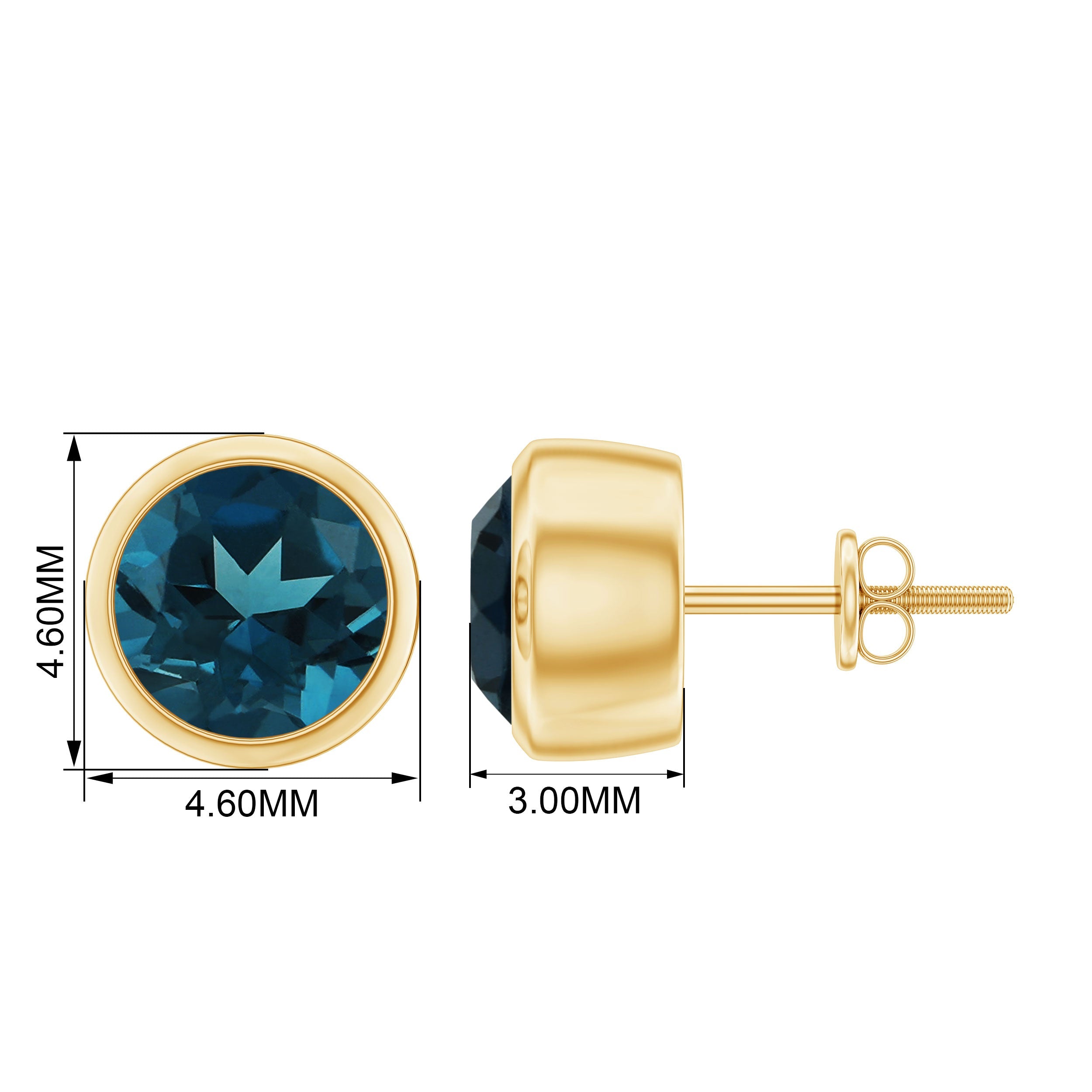 1.2 Carat Round Cut London Blue Topaz Solitaire Stud Earrings in Bezel Setting