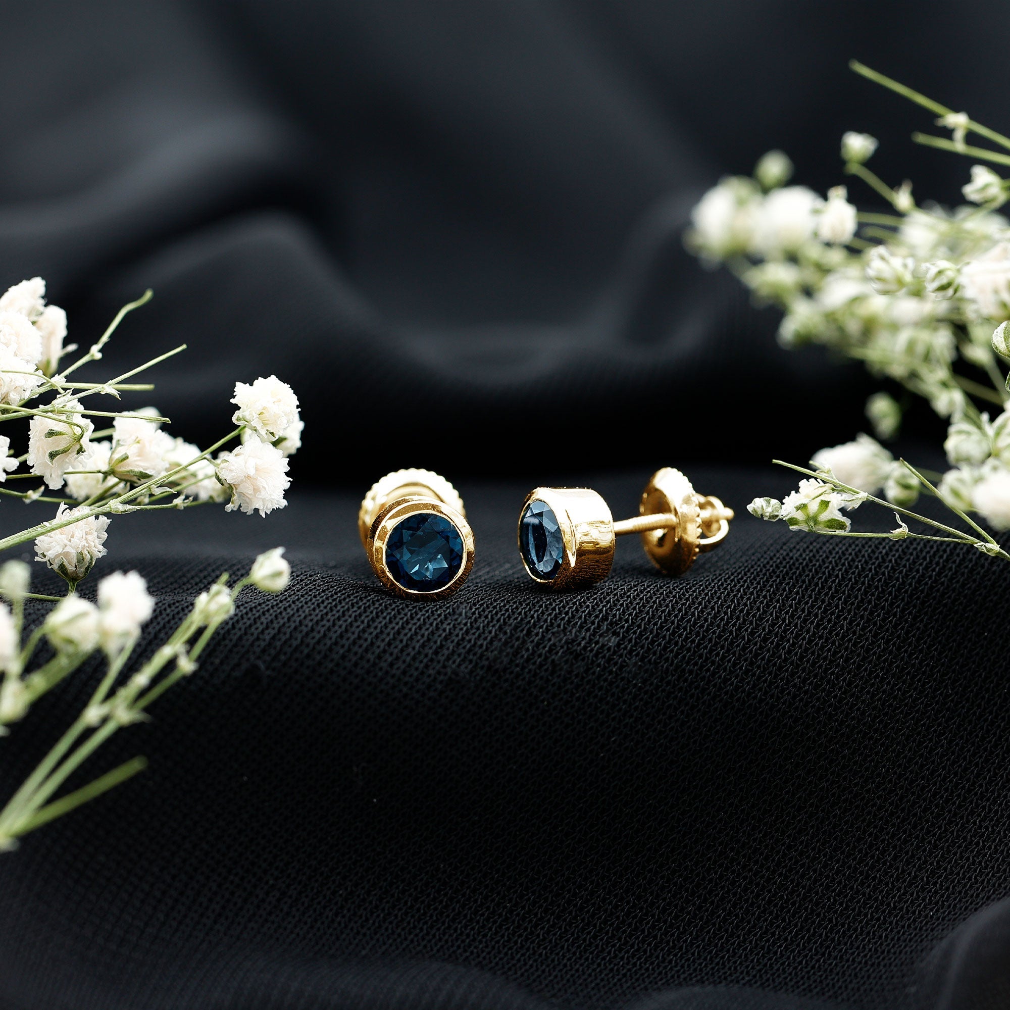 1.2 Carat Round Cut London Blue Topaz Solitaire Stud Earrings in Bezel Setting