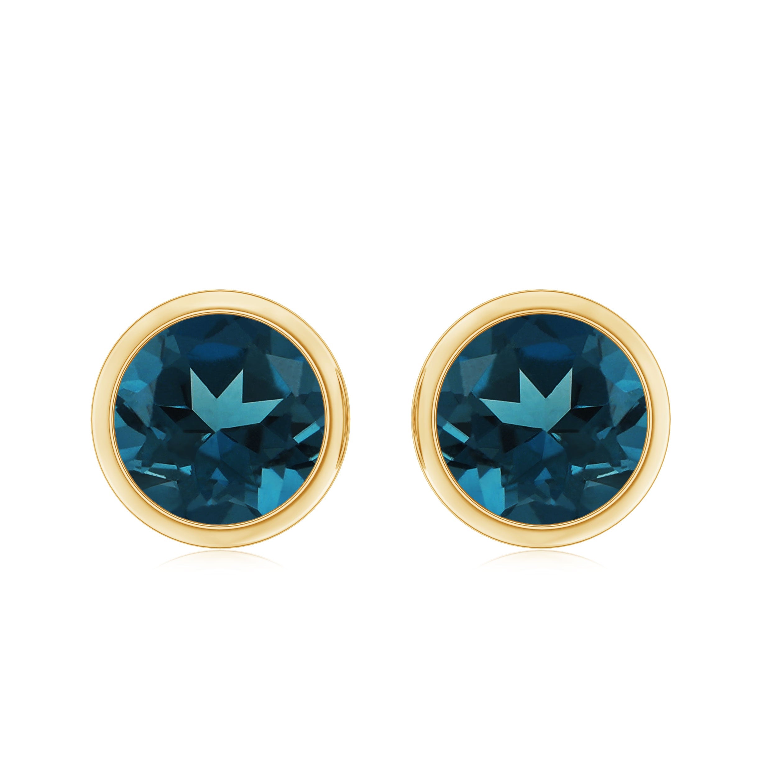1.2 Carat Round Cut London Blue Topaz Solitaire Stud Earrings in Bezel Setting