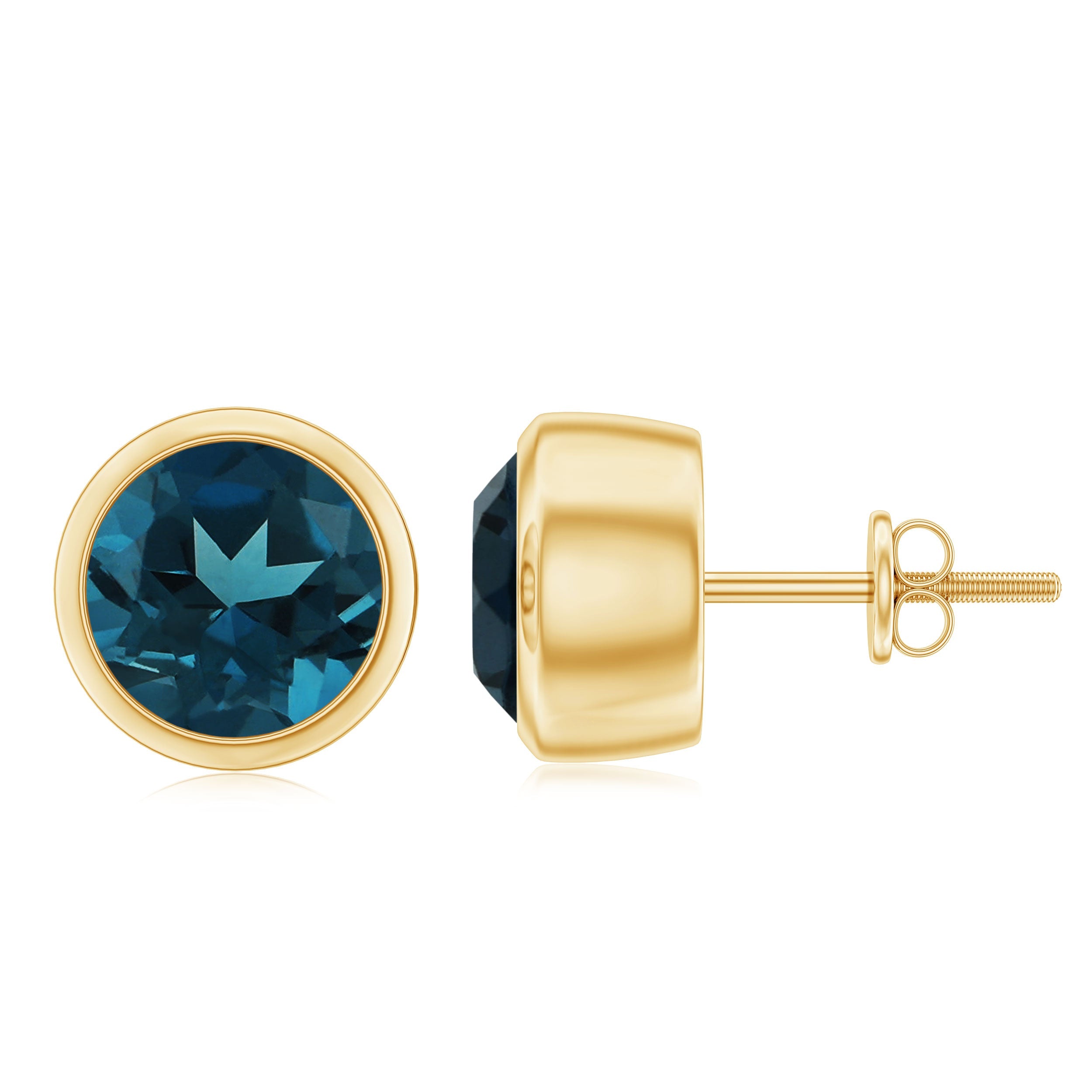 1.2 Carat Round Cut London Blue Topaz Solitaire Stud Earrings in Bezel Setting