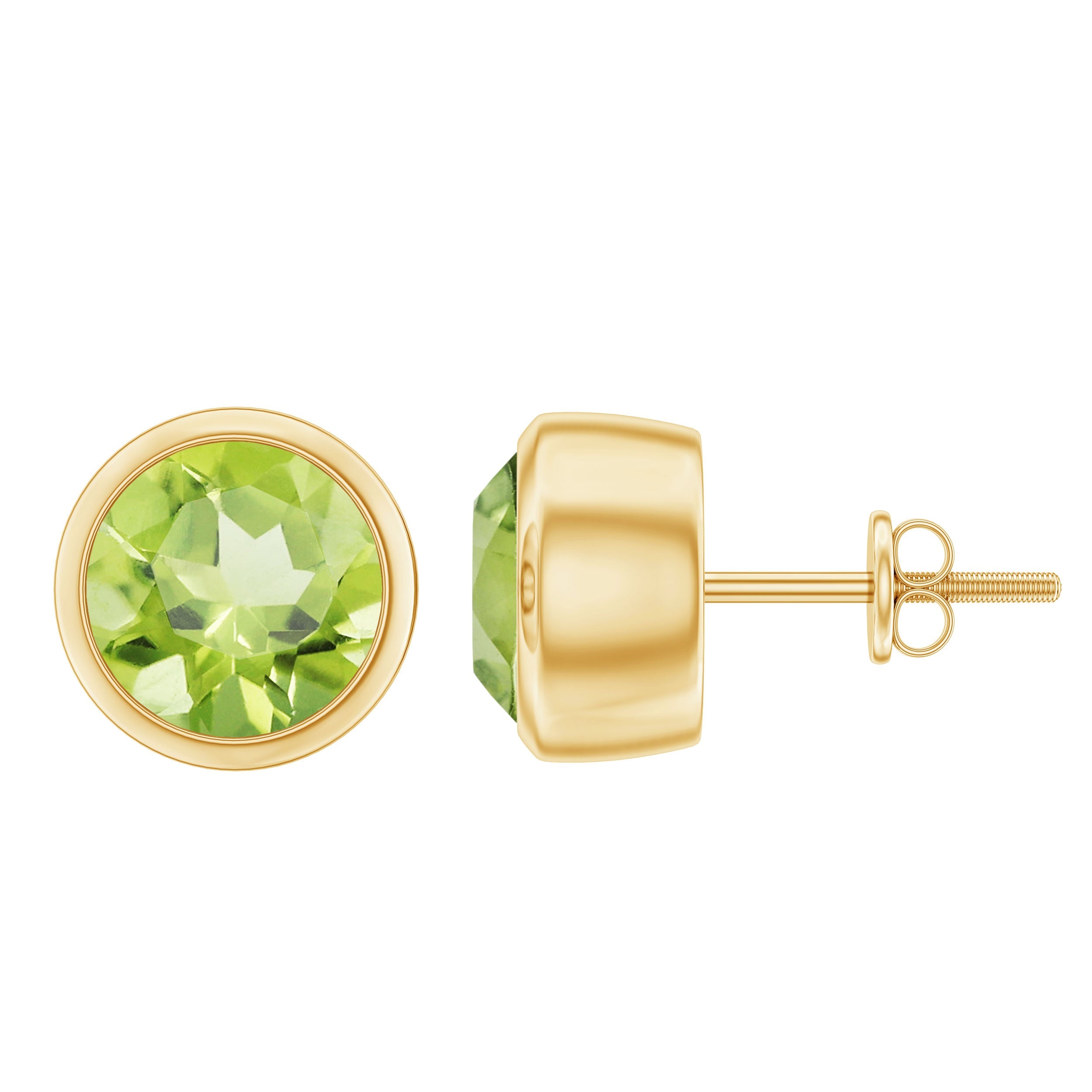 Peridot Stud Earrings – Natural Round AAA Quality Bezel Setting Jewelry Gift