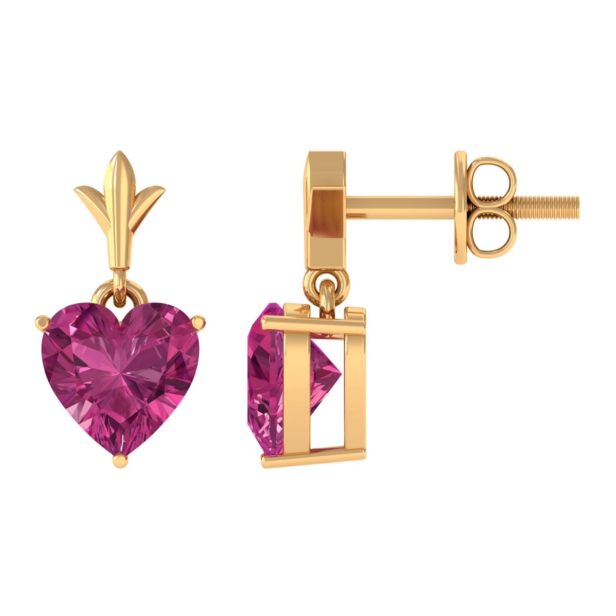 Pink Tourmaline Earrings – Heart Shape Drop Earrings With AAA Quality Gems