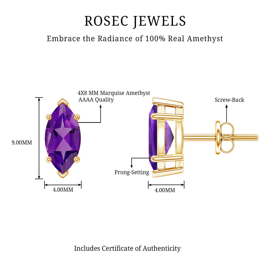 1.48 Carat Marquise Cut Amethyst Solitaire Stud Earrings