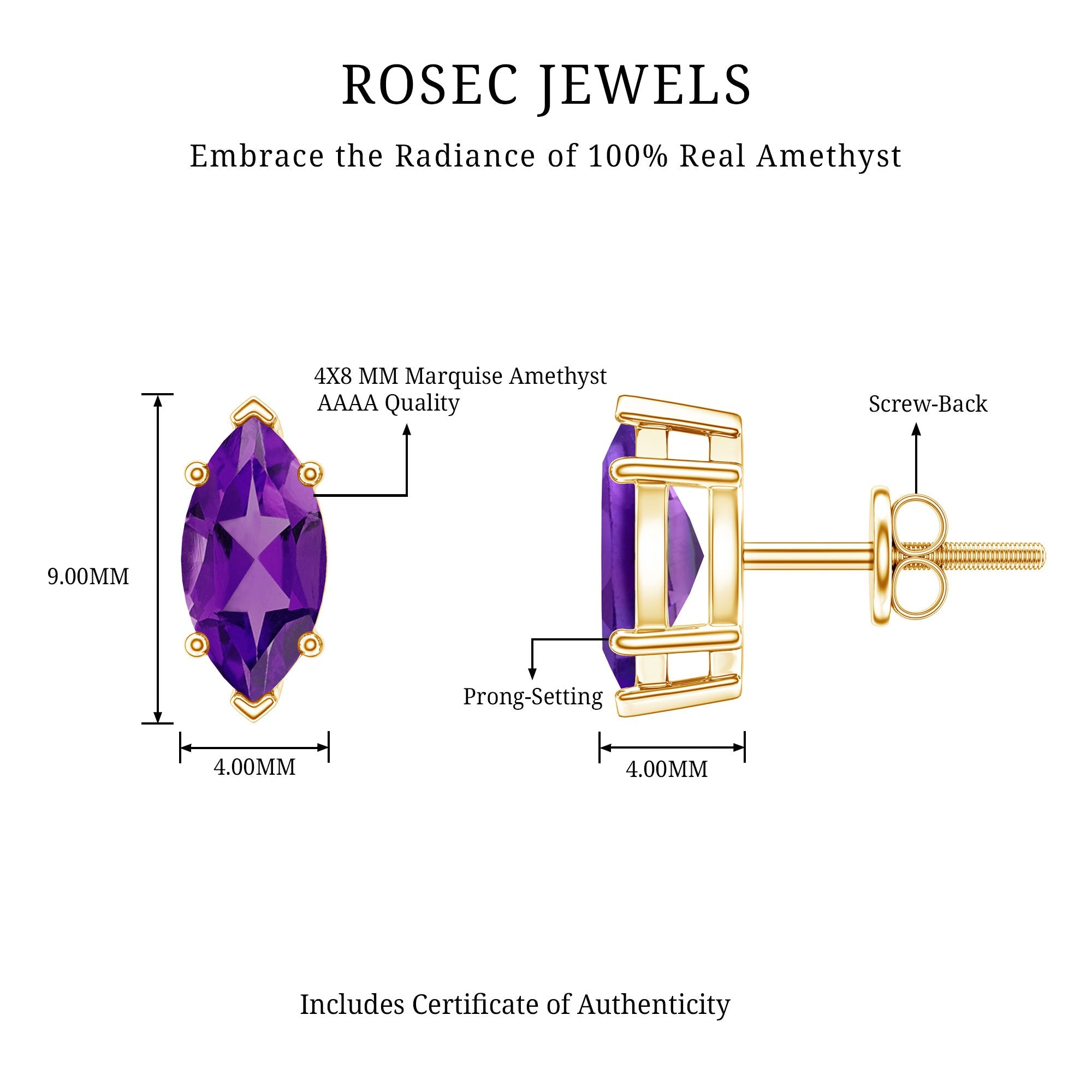1.48 Carat Marquise Cut Amethyst Solitaire Stud Earrings