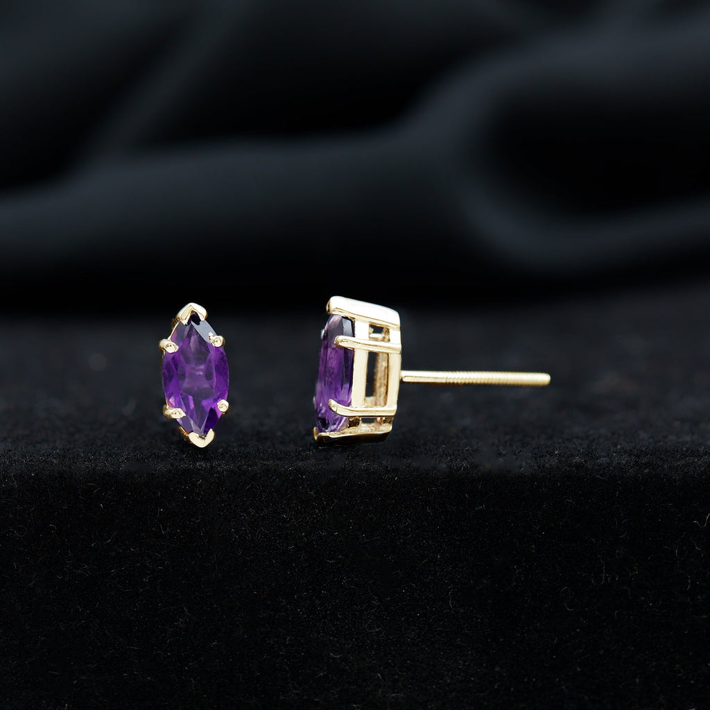 1.48 Carat Marquise Cut Amethyst Solitaire Stud Earrings